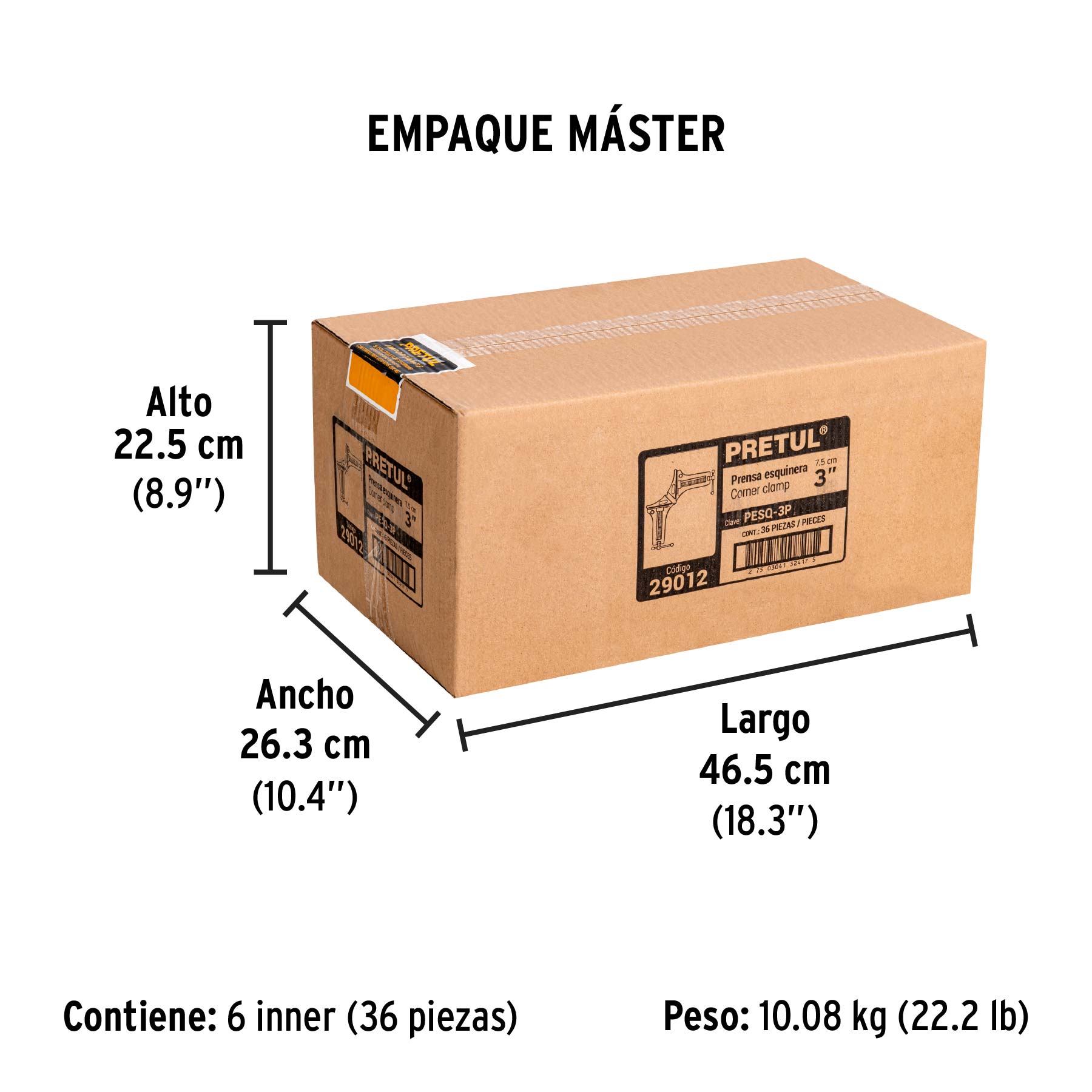 Prensa esquinera de 3', cuerpo aluminio, Pretul