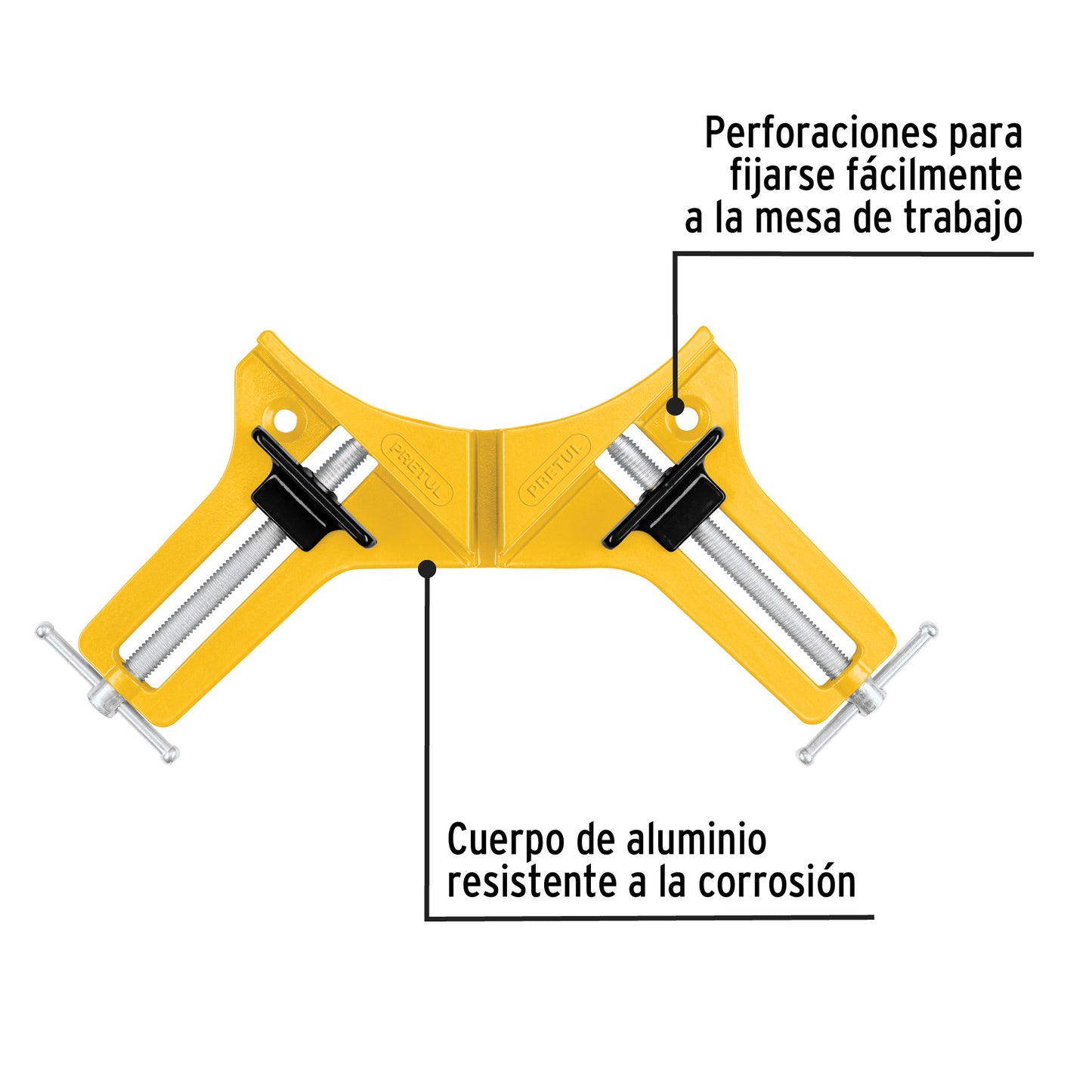 Prensa esquinera de 3', cuerpo aluminio, Pretul