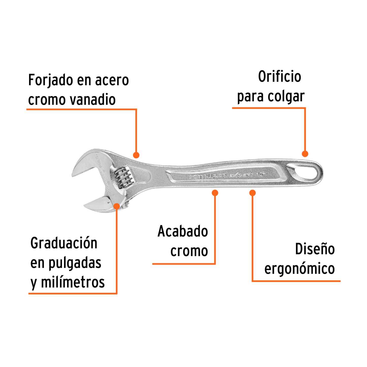 Perico profesional, cromado 10", Truper Expert en tarjeta