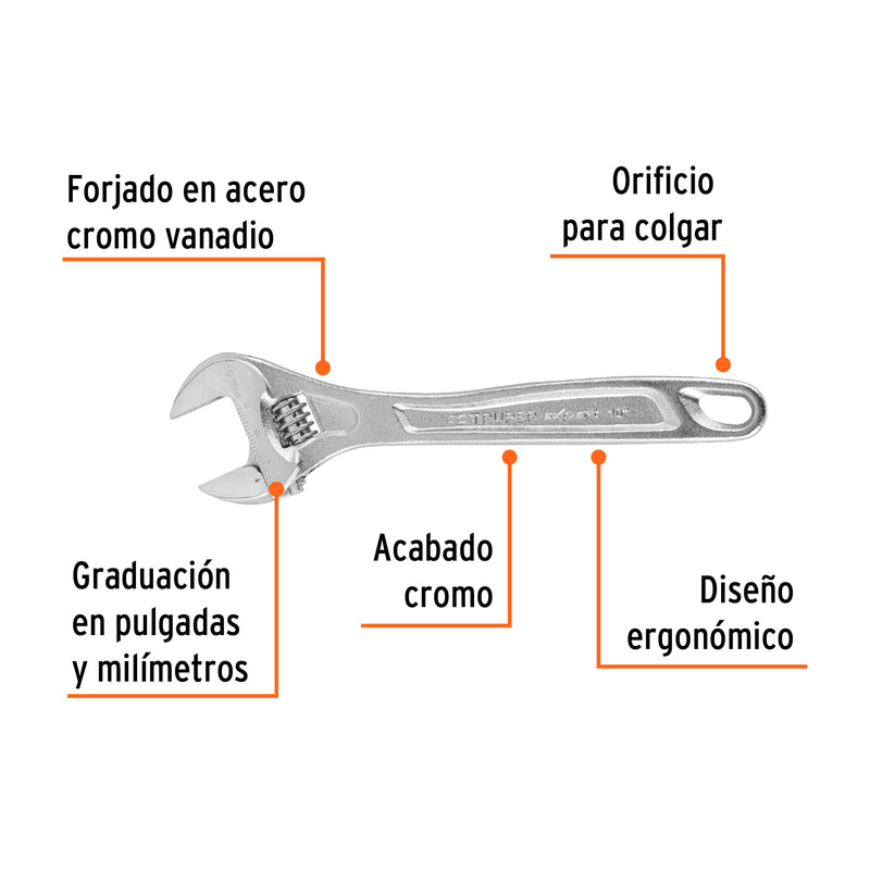 Perico profesional, cromado 10", Truper Expert en tarjeta