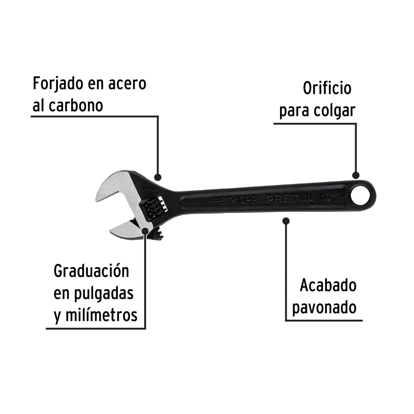 Perico profesional, 10", pavonado, pretul