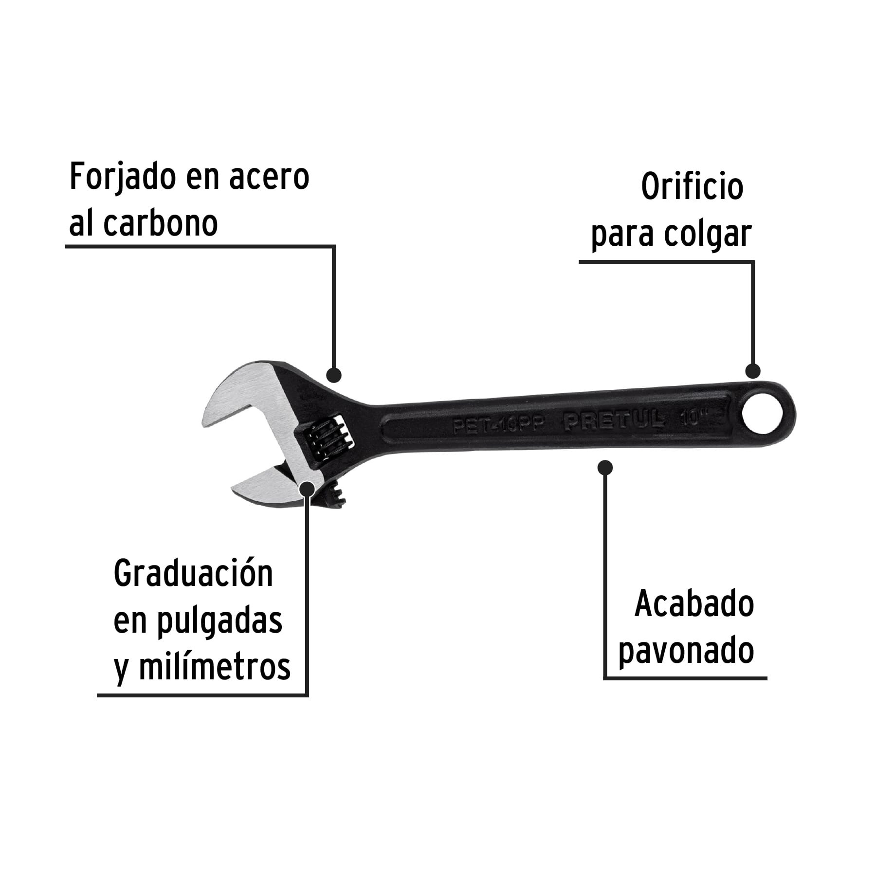 Perico profesional, 10", pavonado, pretul