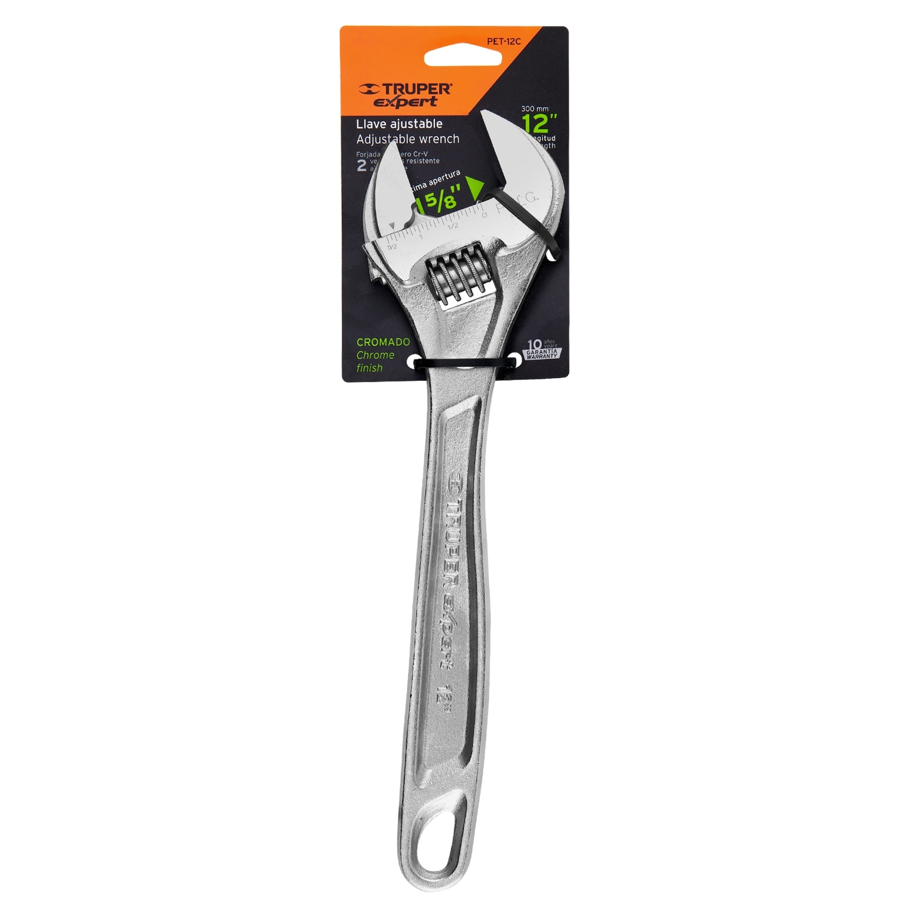 Perico profesional, cromado 12", Truper Expert en tarjeta