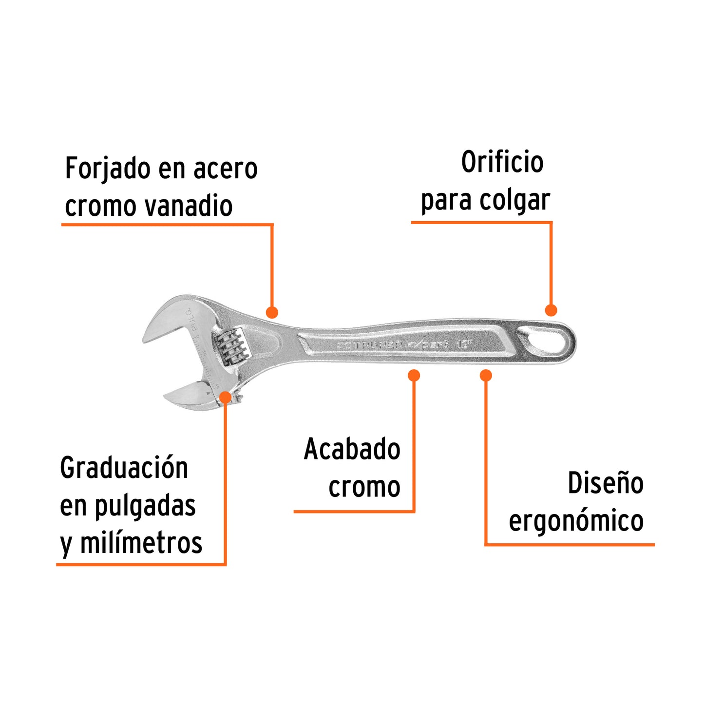 Perico profesional, cromado 12", Truper Expert en tarjeta