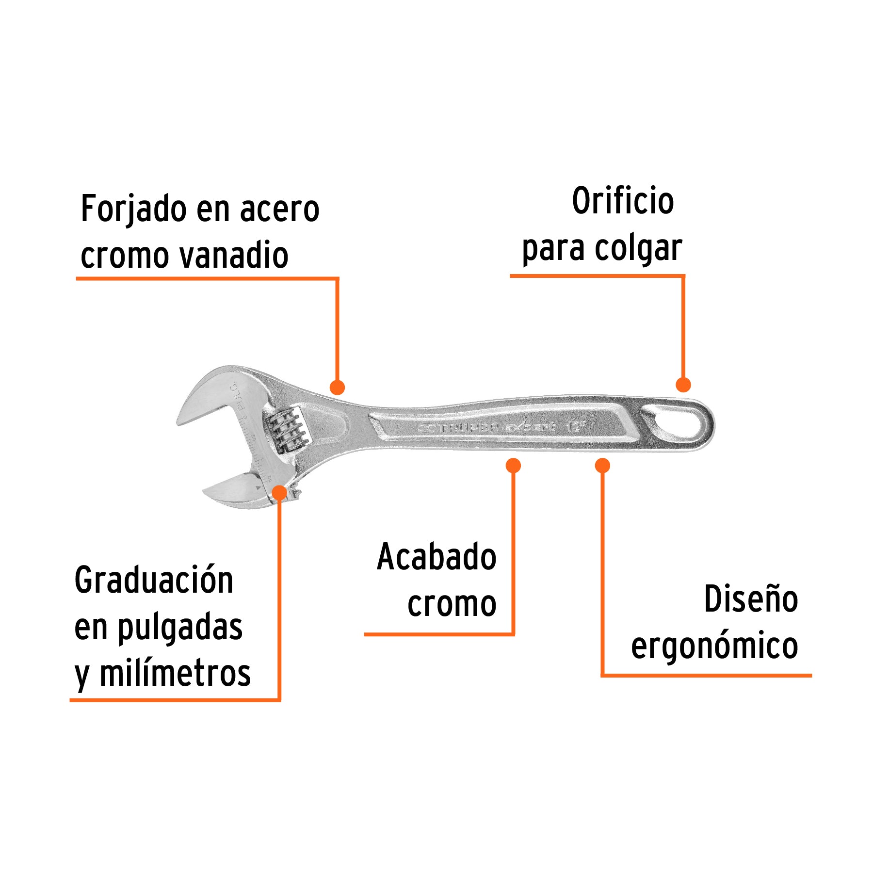 Perico profesional, cromado 12", Truper Expert en tarjeta