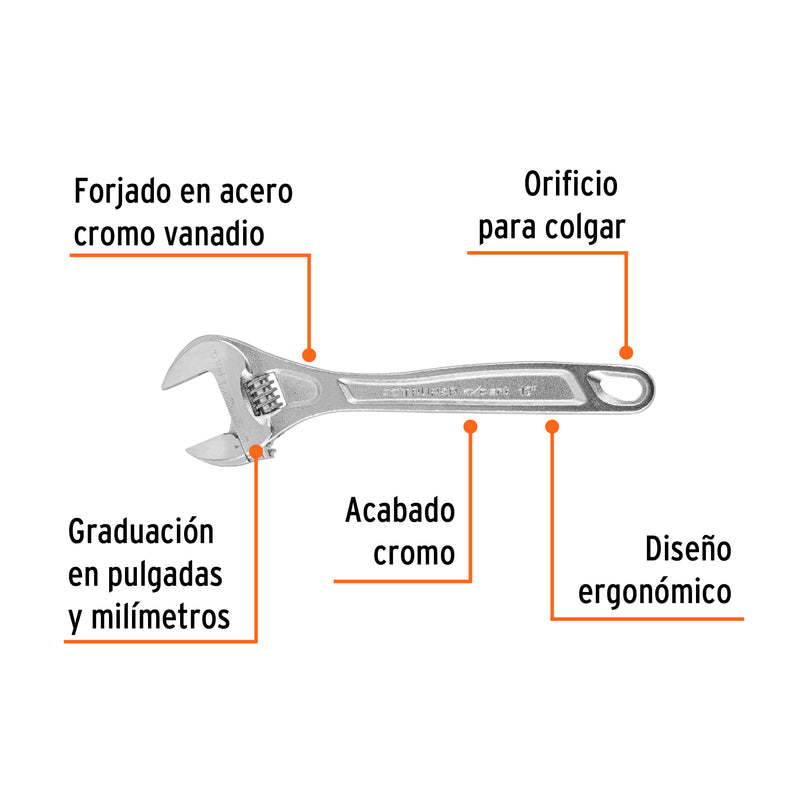 Perico profesional, cromado 12", Truper Expert en tarjeta