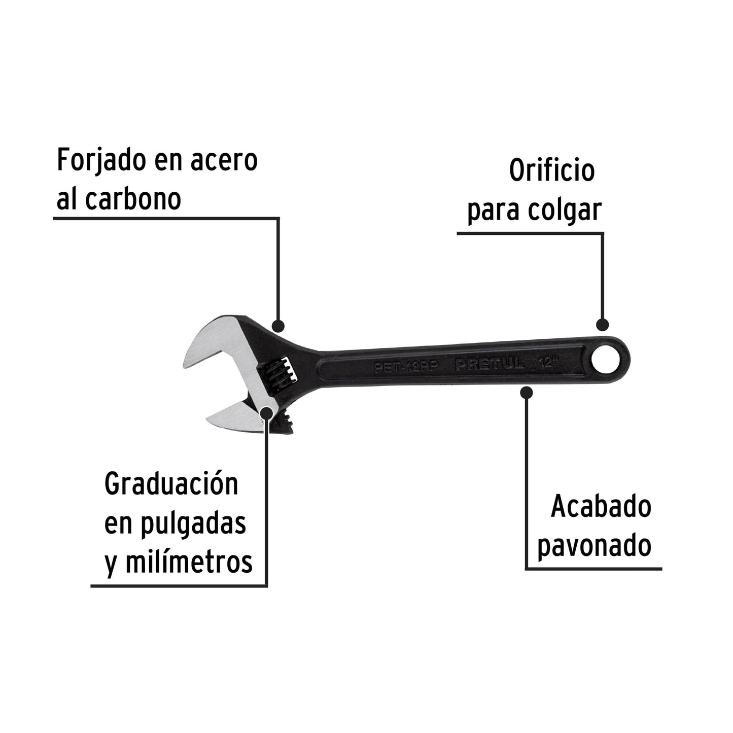 Perico profesional, 12", pavonado, pretul