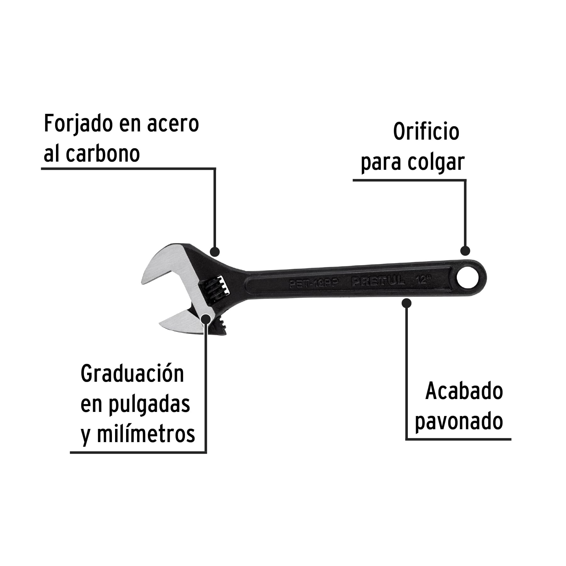 Perico profesional, 12", pavonado, pretul