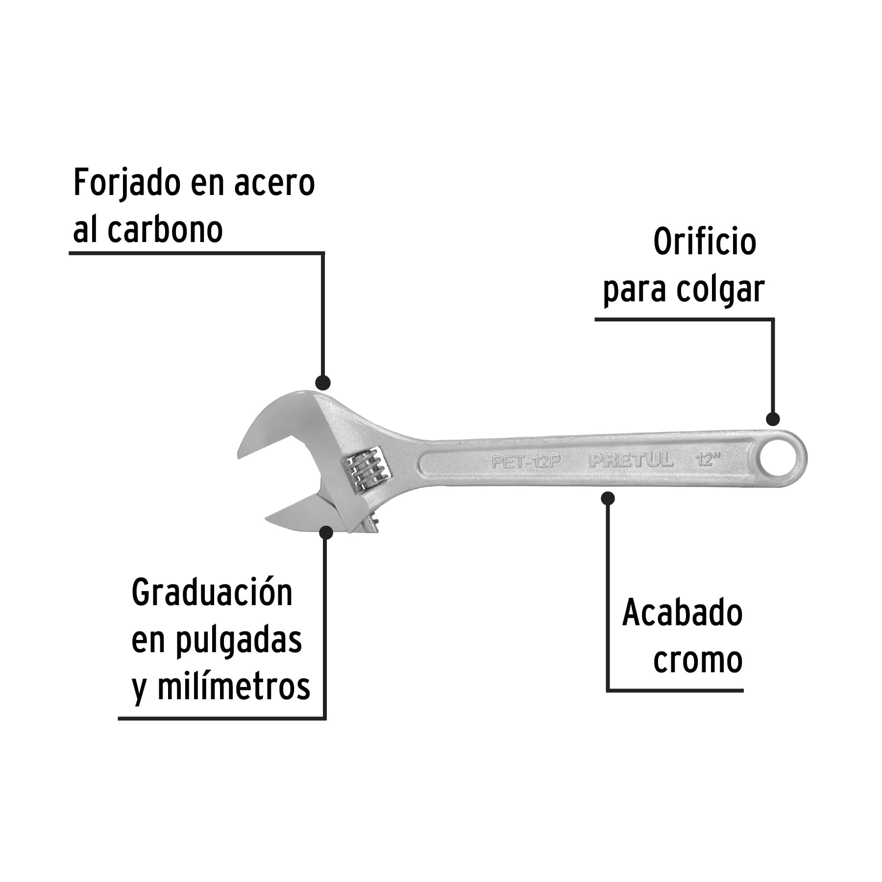 Perico cromado 12", Pretul