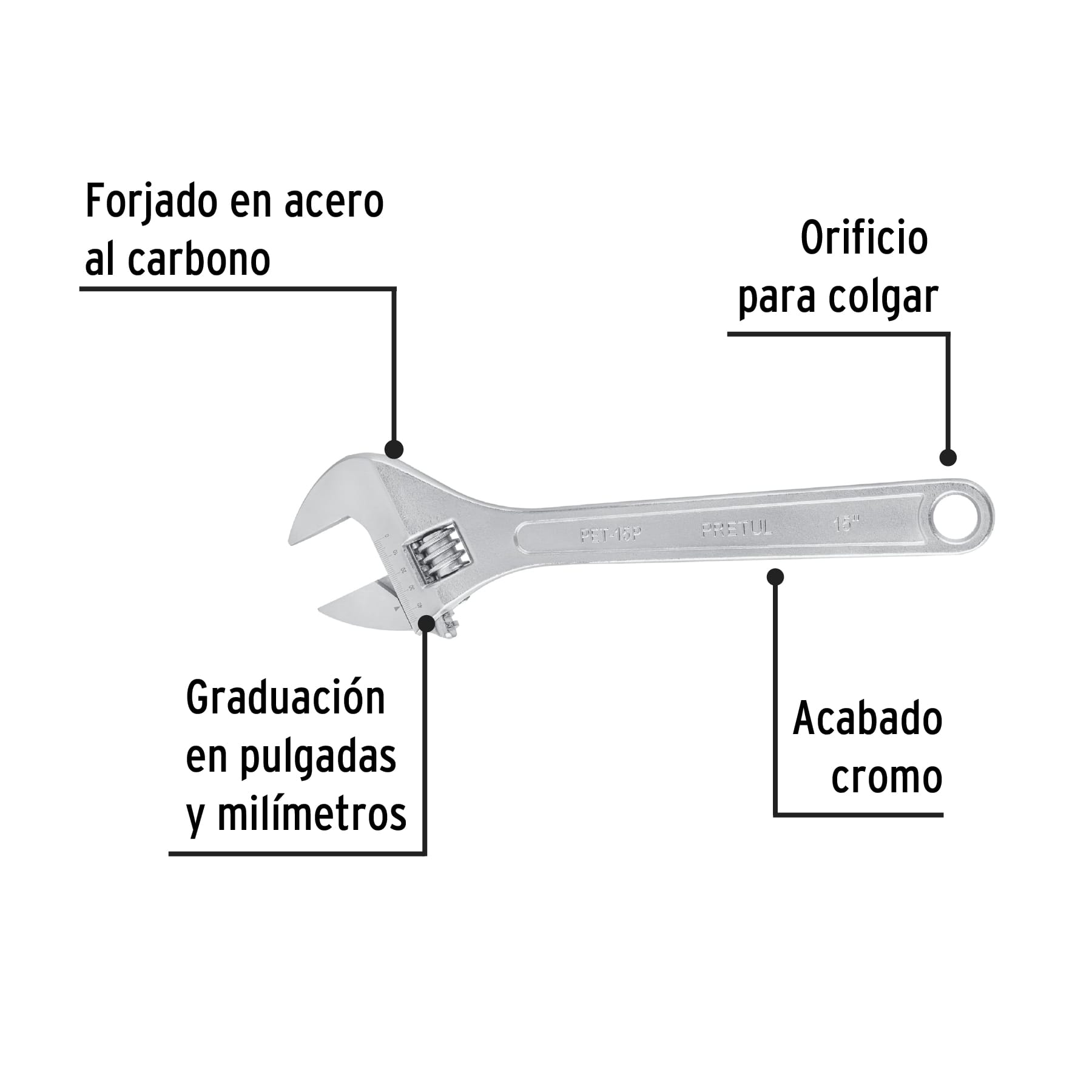 Perico cromado 15", Pretul