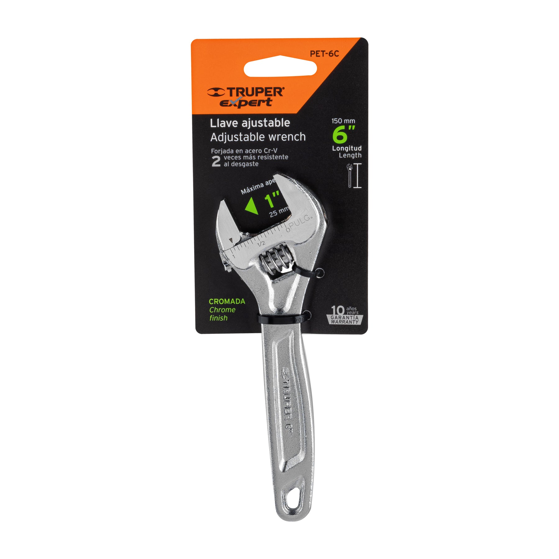Perico profesional, cromado 6", Truper Expert en tarjeta