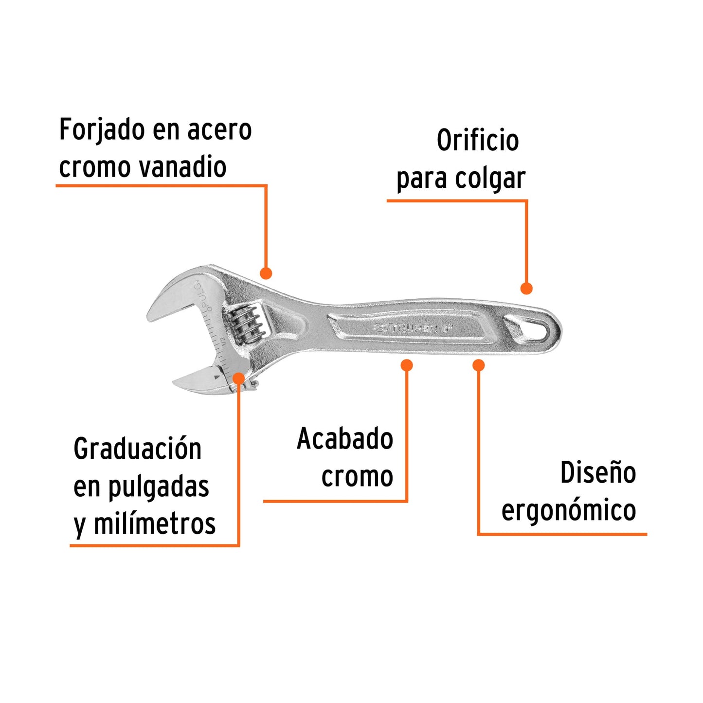 Perico profesional, cromado 6", Truper Expert en tarjeta
