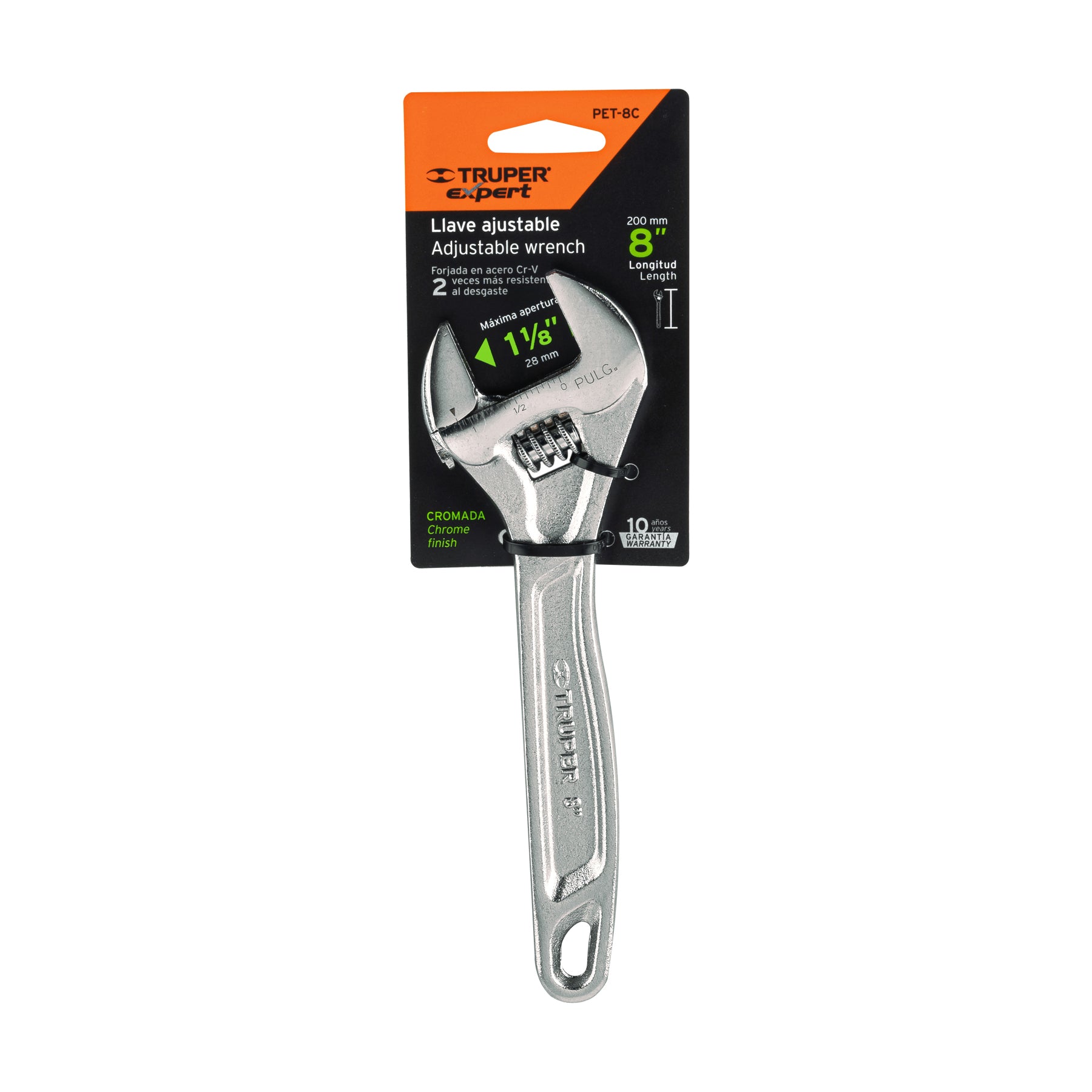 Perico profesional, cromado 8", Truper Expert en tarjeta