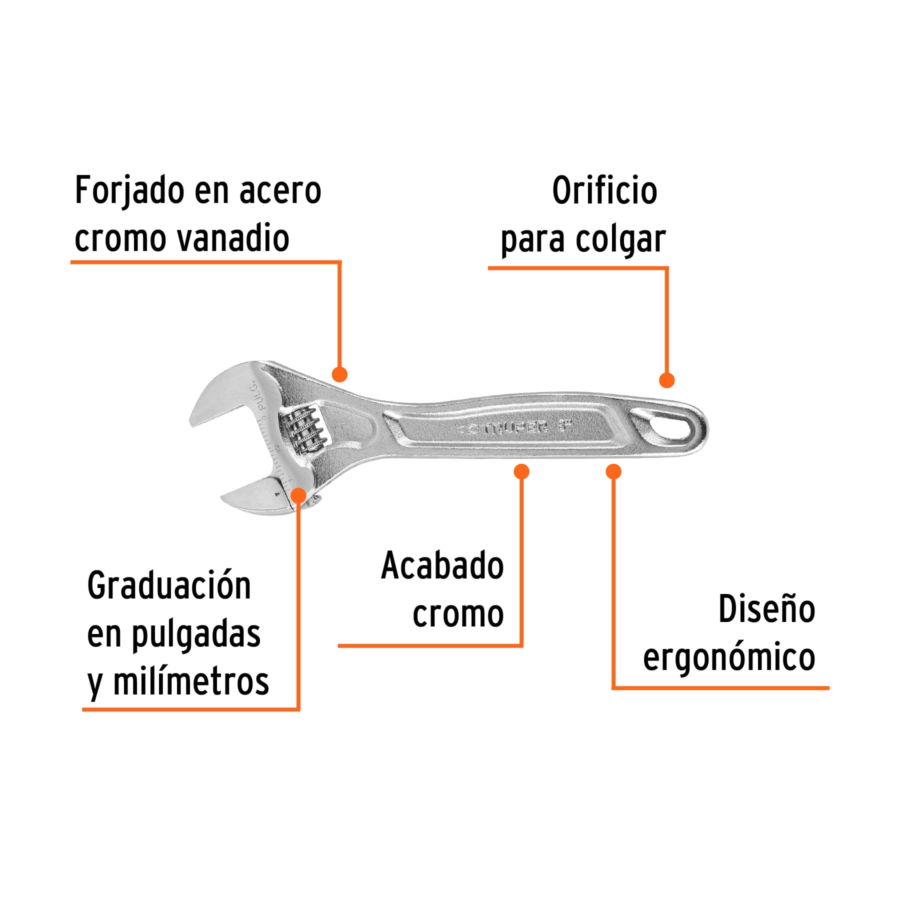 Perico profesional, cromado 8", Truper Expert en tarjeta
