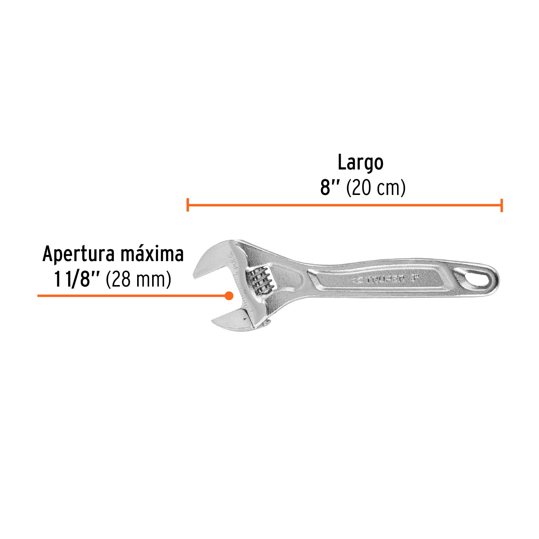 Perico profesional, cromado 8", Truper Expert en tarjeta