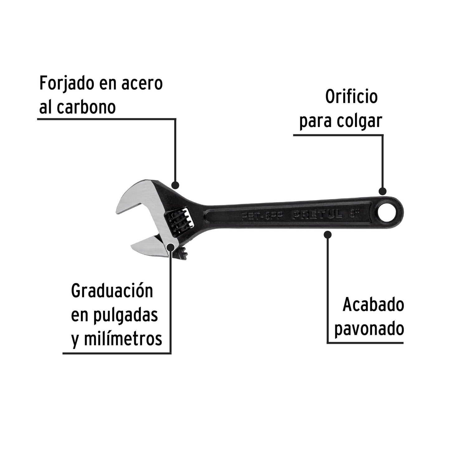 Perico profesional, 8", pavonado, pretul