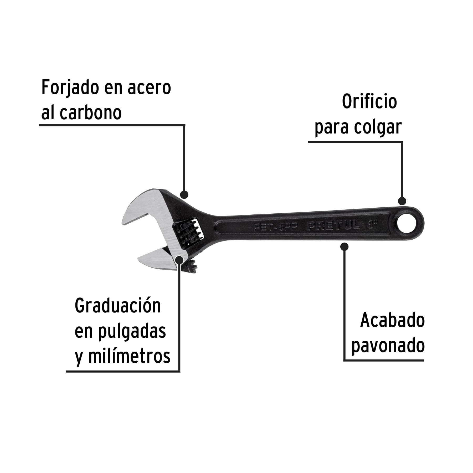 Perico profesional, 8", pavonado, pretul
