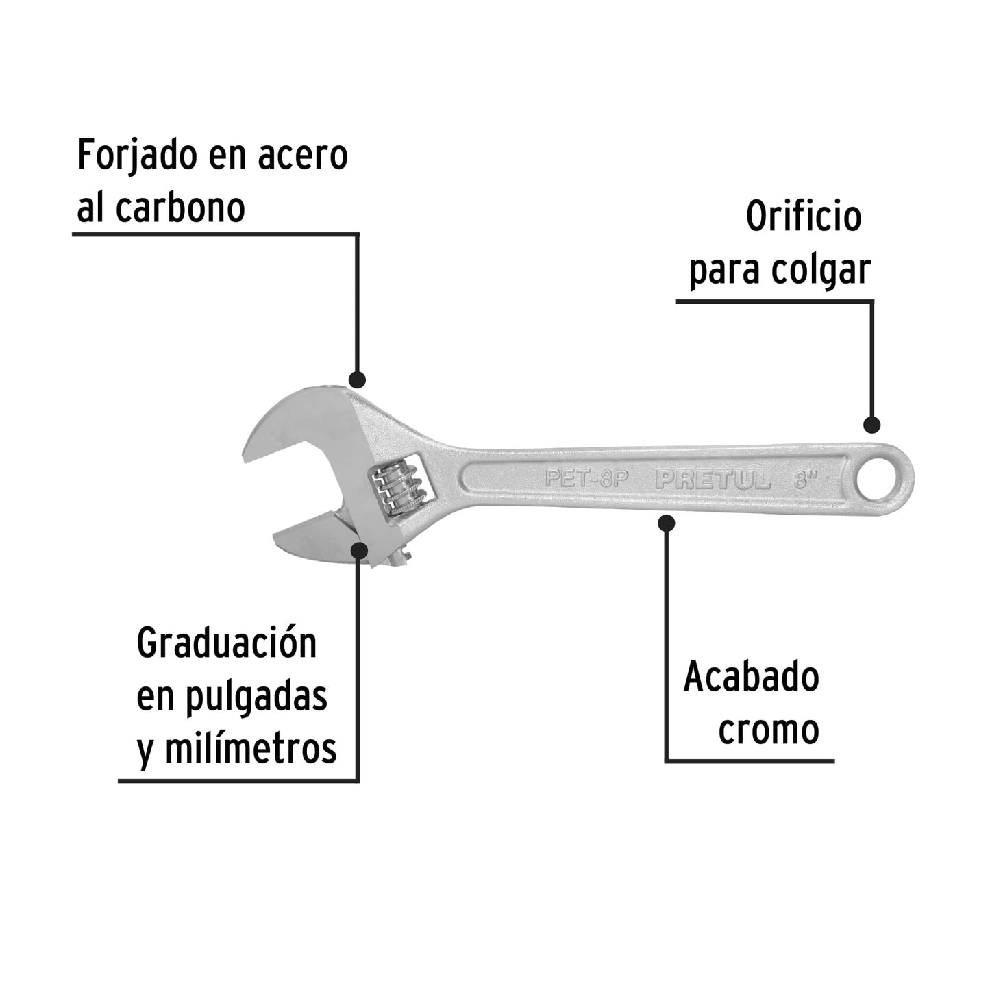 Perico cromado 8", Pretul