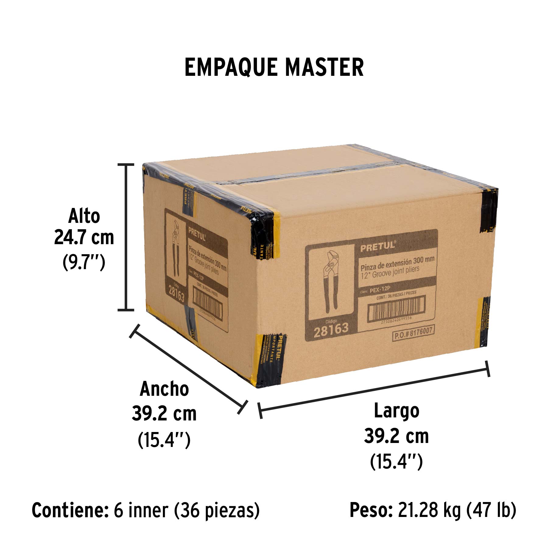 Pinza de extensión 12' mango de vinil, Pretul