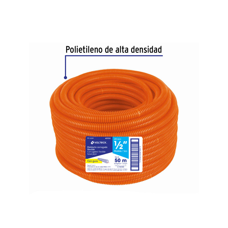 Poliducto corrugado flexible,1/2',con guía,rollo 50m,Volteck