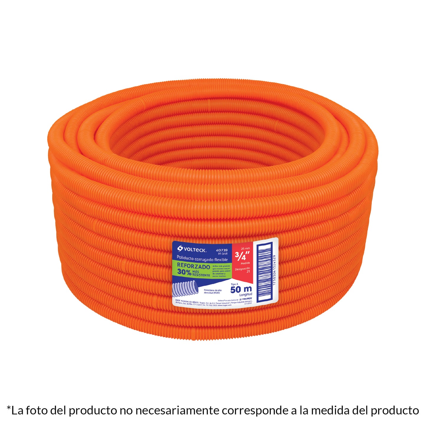 Metro de poliducto 1/2' corrugado flex. reforz. s/guía, 100m