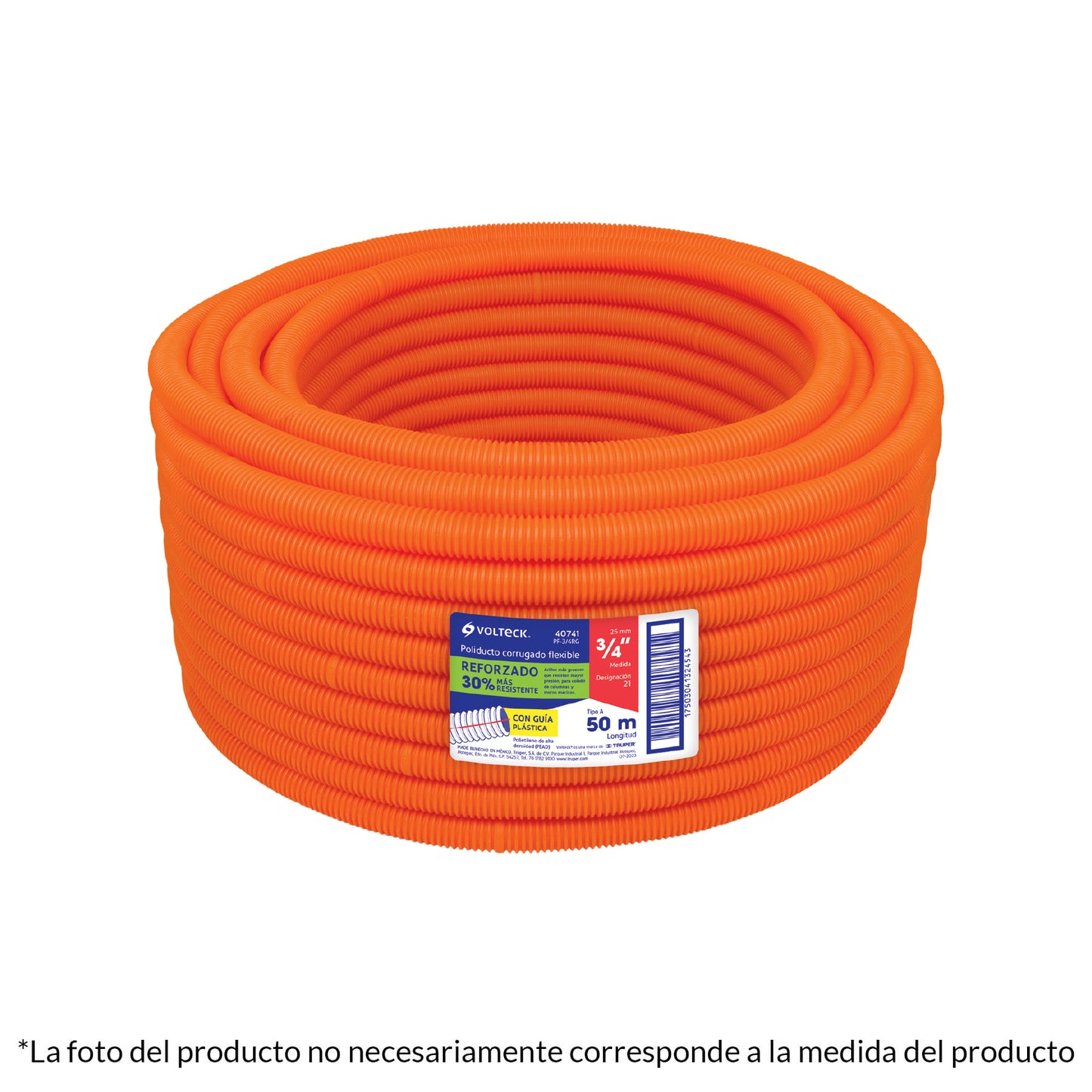 Metro de poliducto 1/2' corrugado flex. reforz. c/guía, 100m