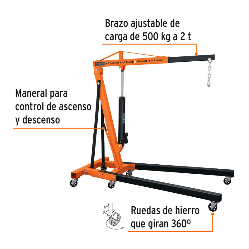 Pluma hidráulica, brazo ajustable, 2 toneladas