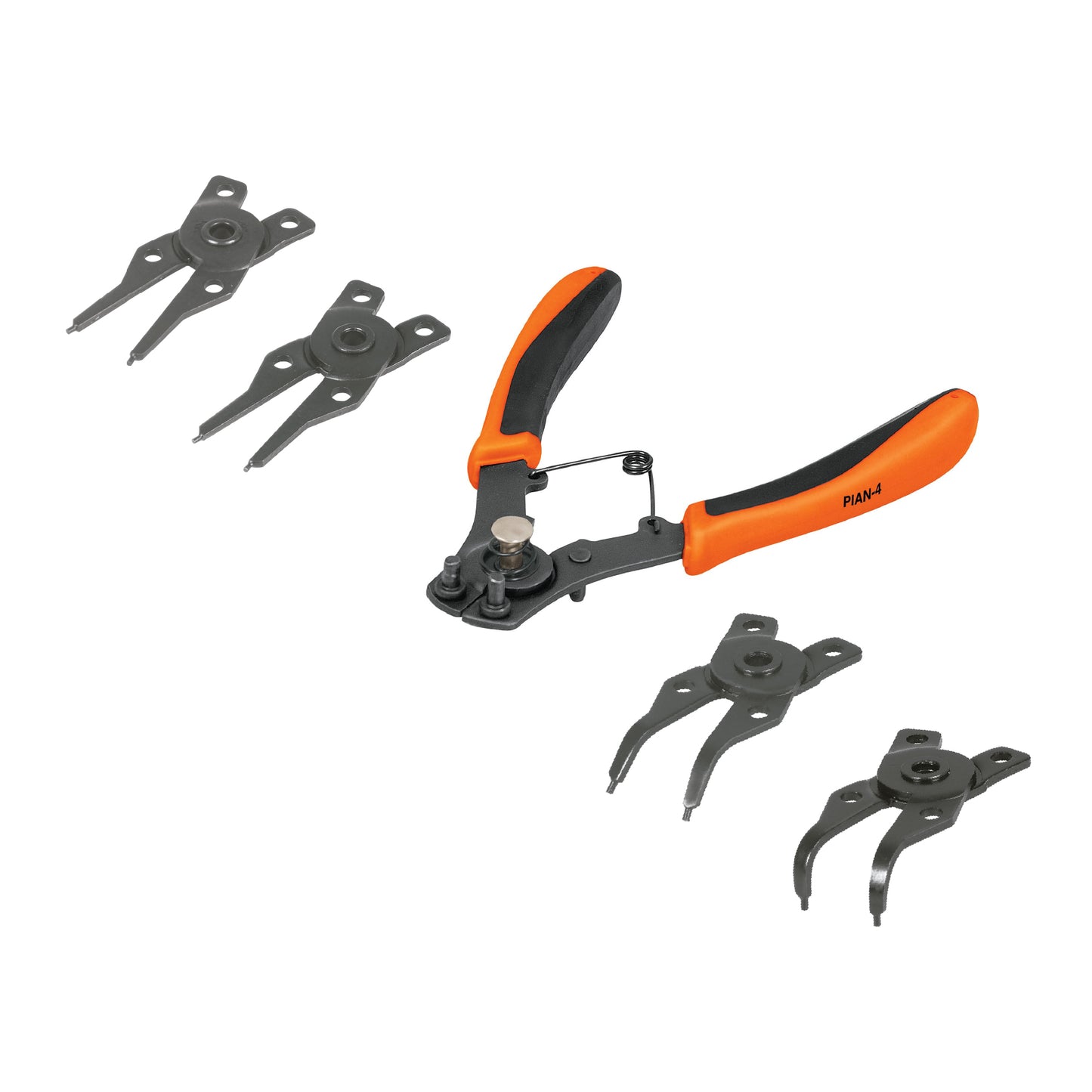 Pinza para anillos de retención, 4 cabezas intercambiables