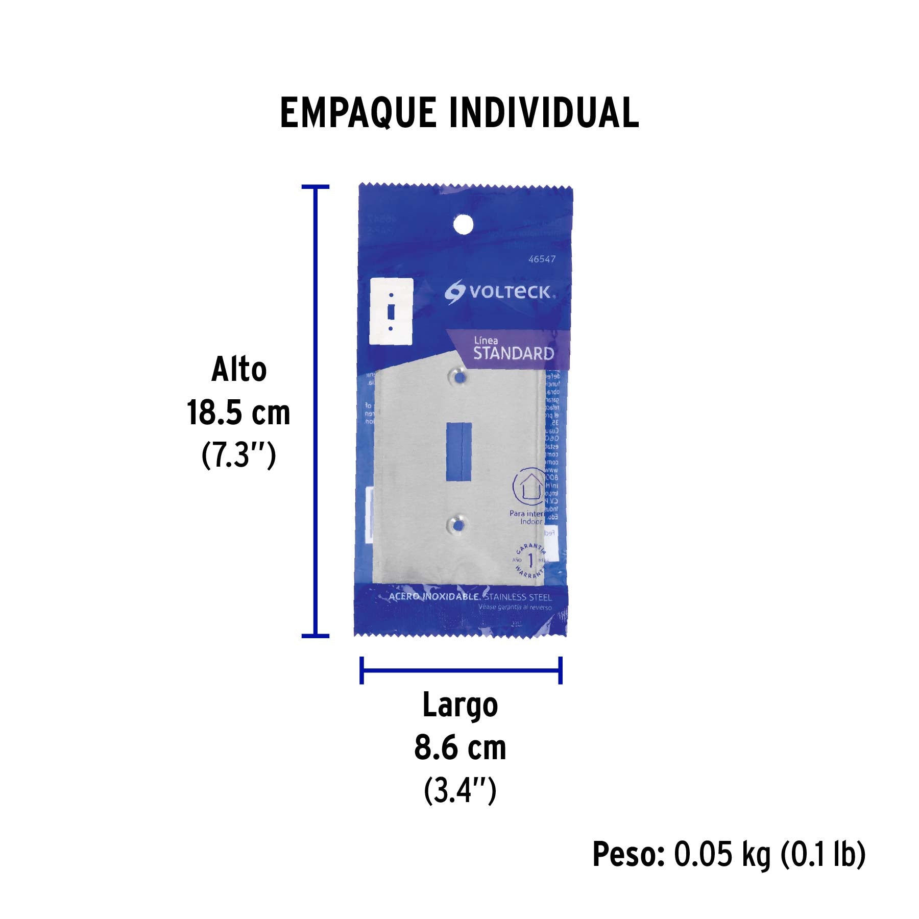 Placa de Acero Inox. para interruptor vertical, Standard