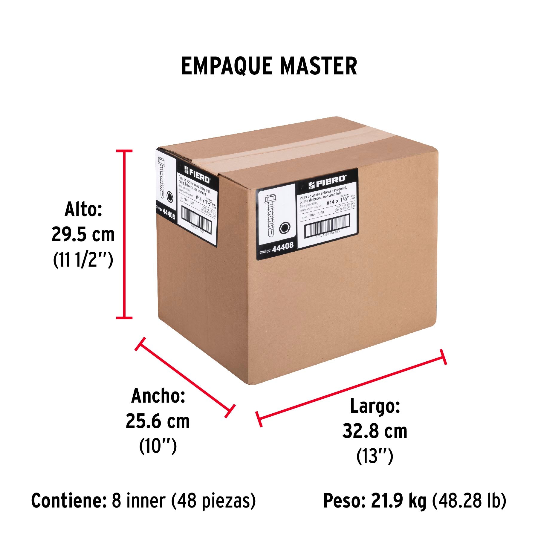 Pijas punta de broca, 1-1/2" con rondanas, caja con 50 pzas