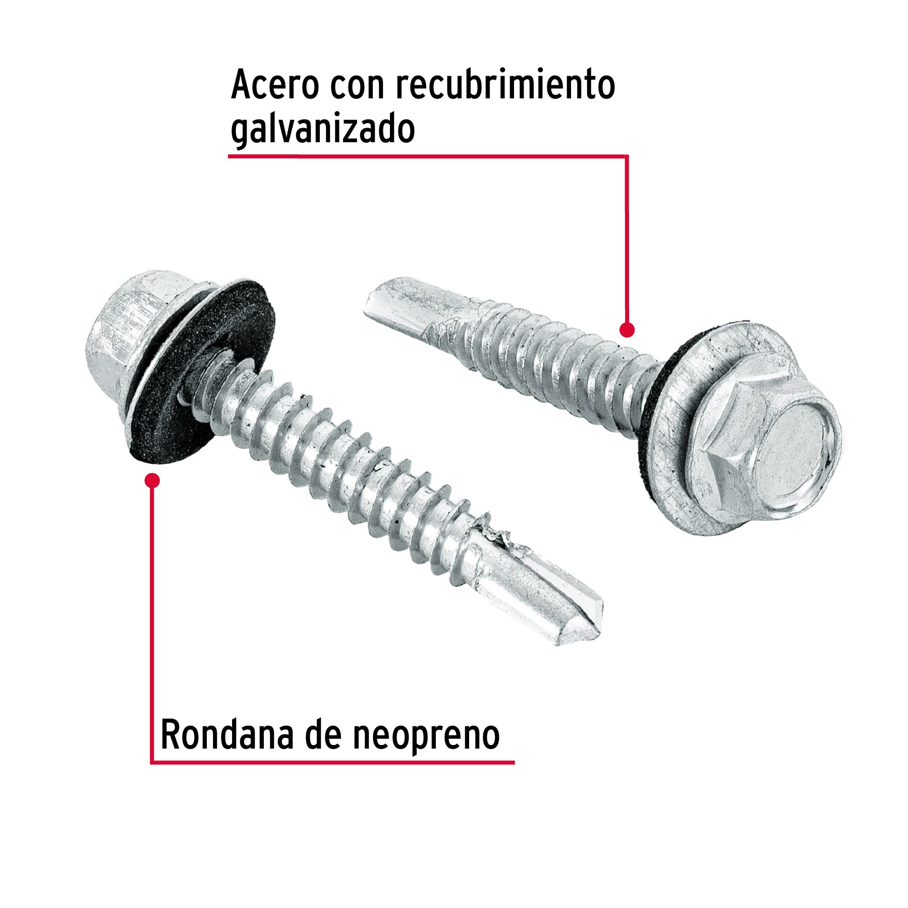 Pijas punta de broca, 1-1/2" con rondanas, caja con 50 pzas