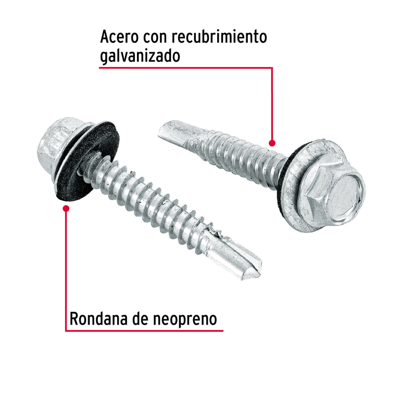 Pijas punta de broca, 1-1/2" con rondanas, caja con 50 pzas