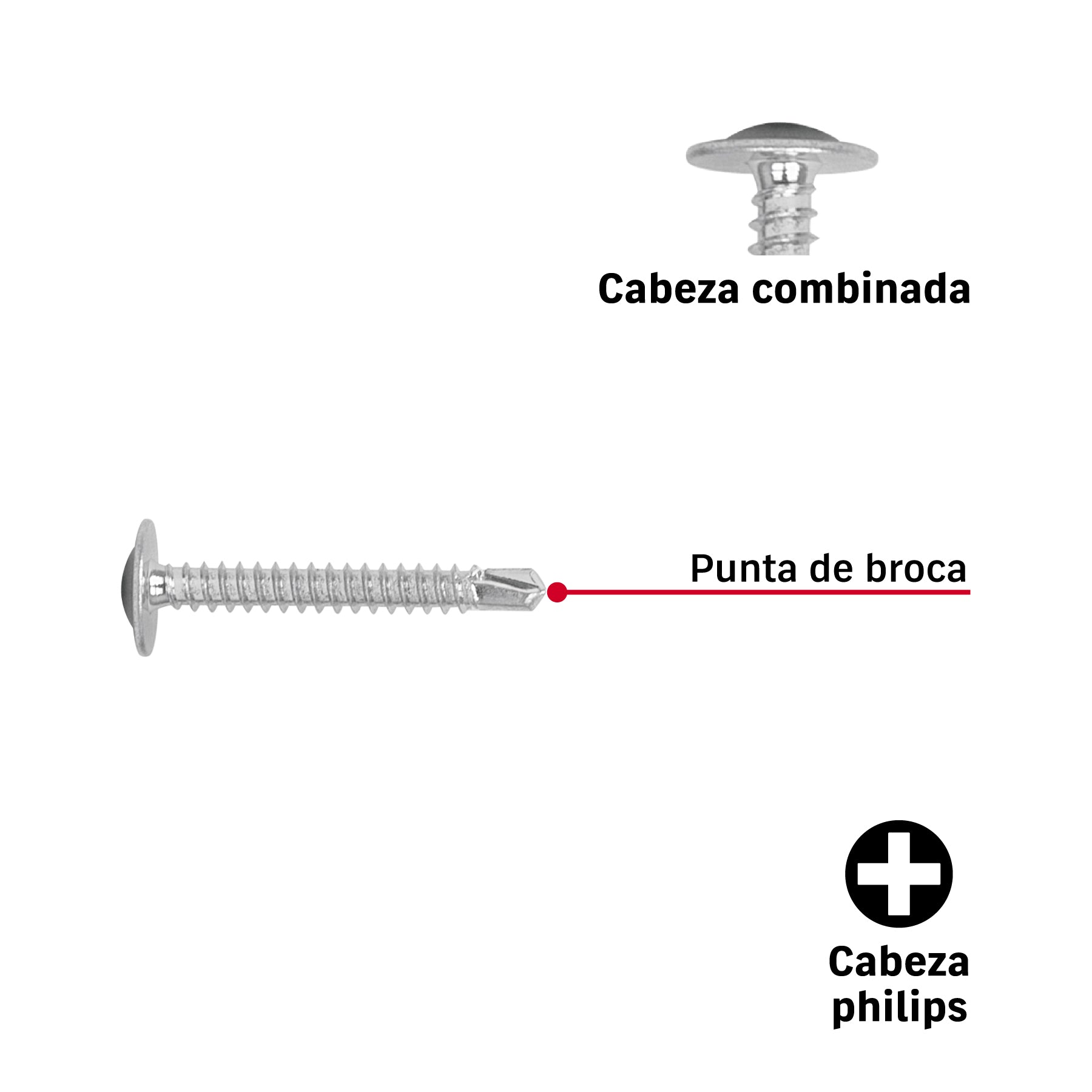 Pijas punta de broca 1-1/4", cabeza cruz, caja con 100 pzas