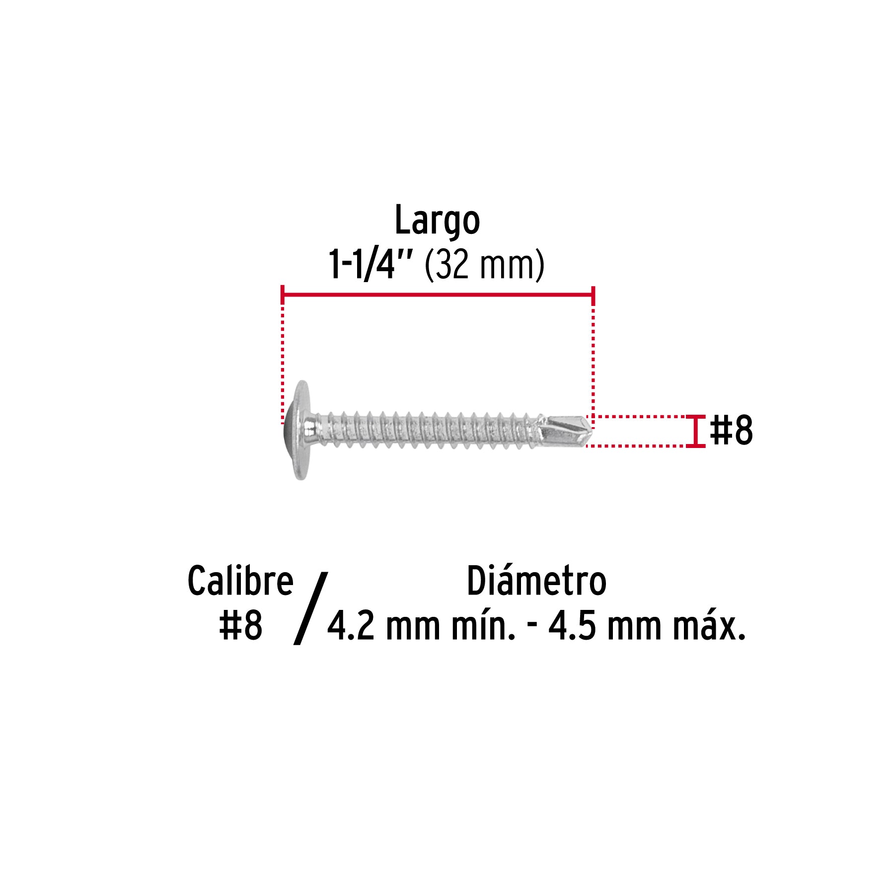 Pijas punta de broca 1-1/4", cabeza cruz, caja con 100 pzas