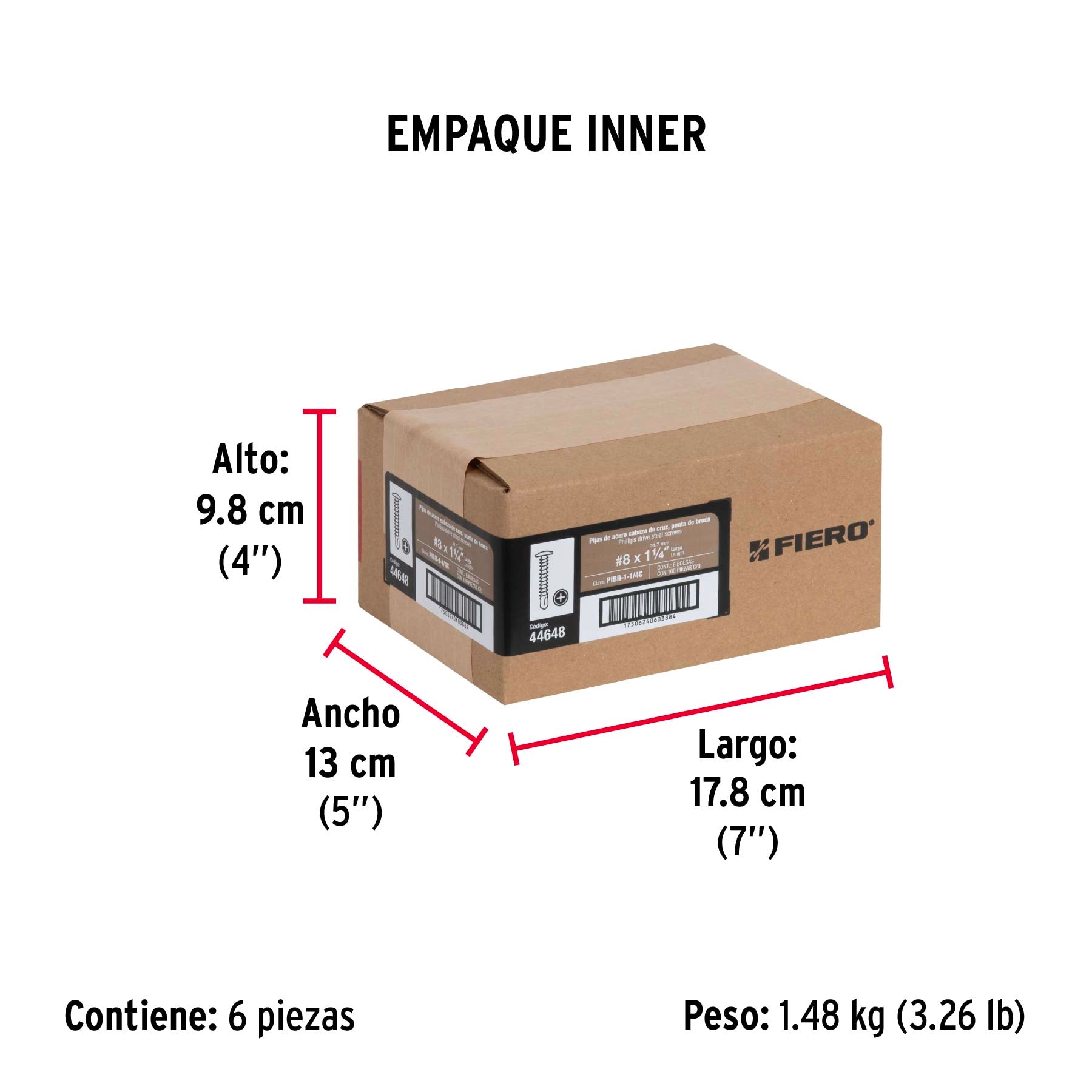 Pijas punta de broca 1-1/4", cabeza cruz, caja con 100 pzas