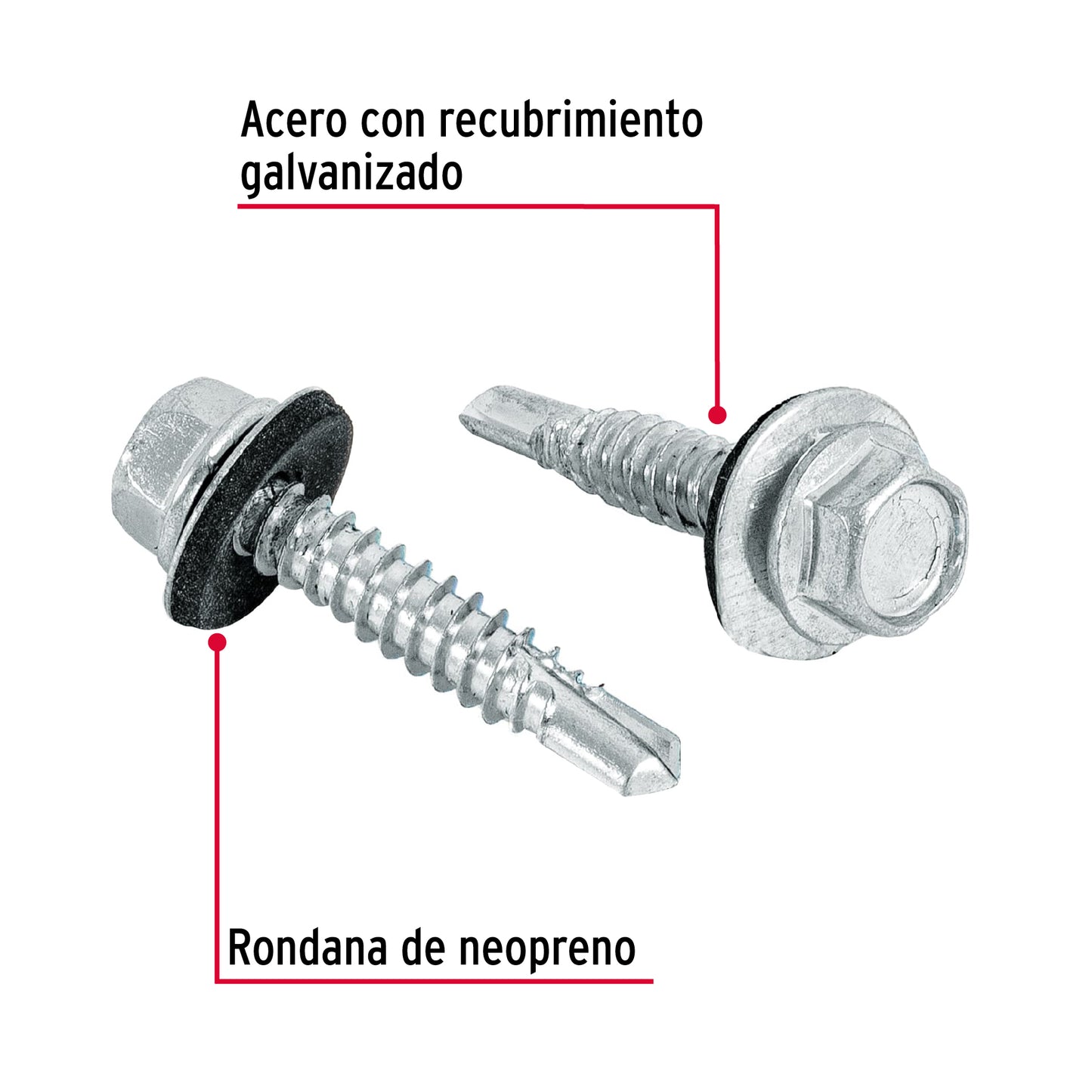 Pijas punta de broca, 1-1/4" con rondanas, caja con 50 pzas