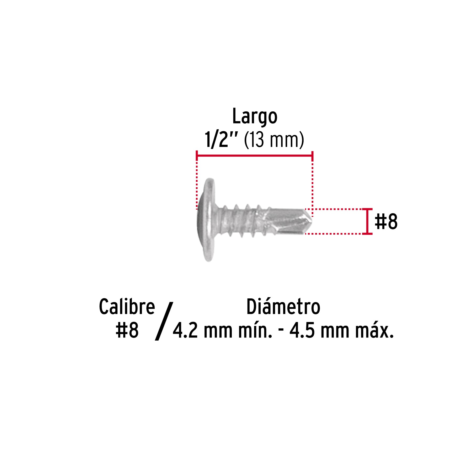 Pijas punta de broca 1/2", cabeza cruz, caja con 100 pzas