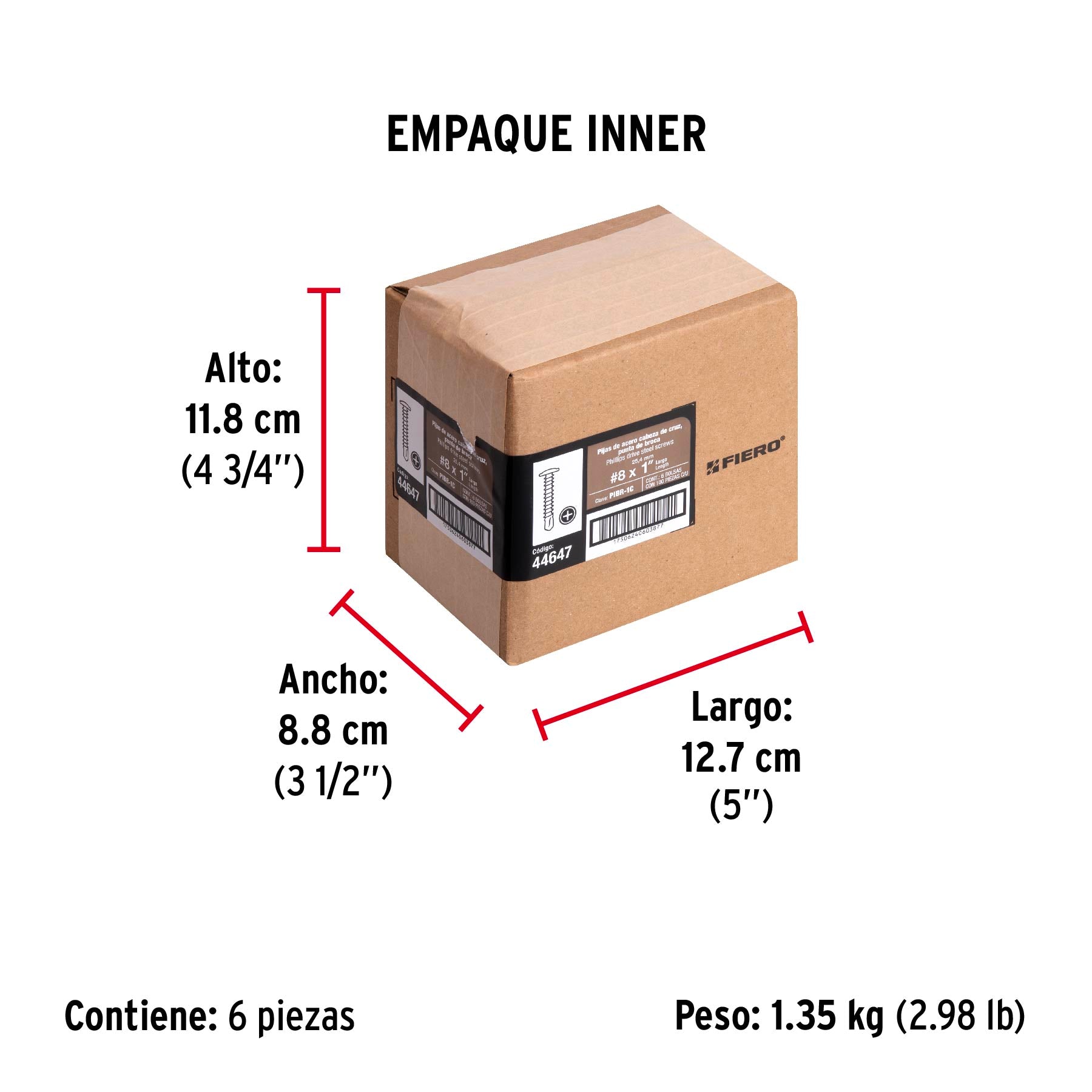 Pijas punta de broca 1", cabeza cruz, caja con 100 pzas