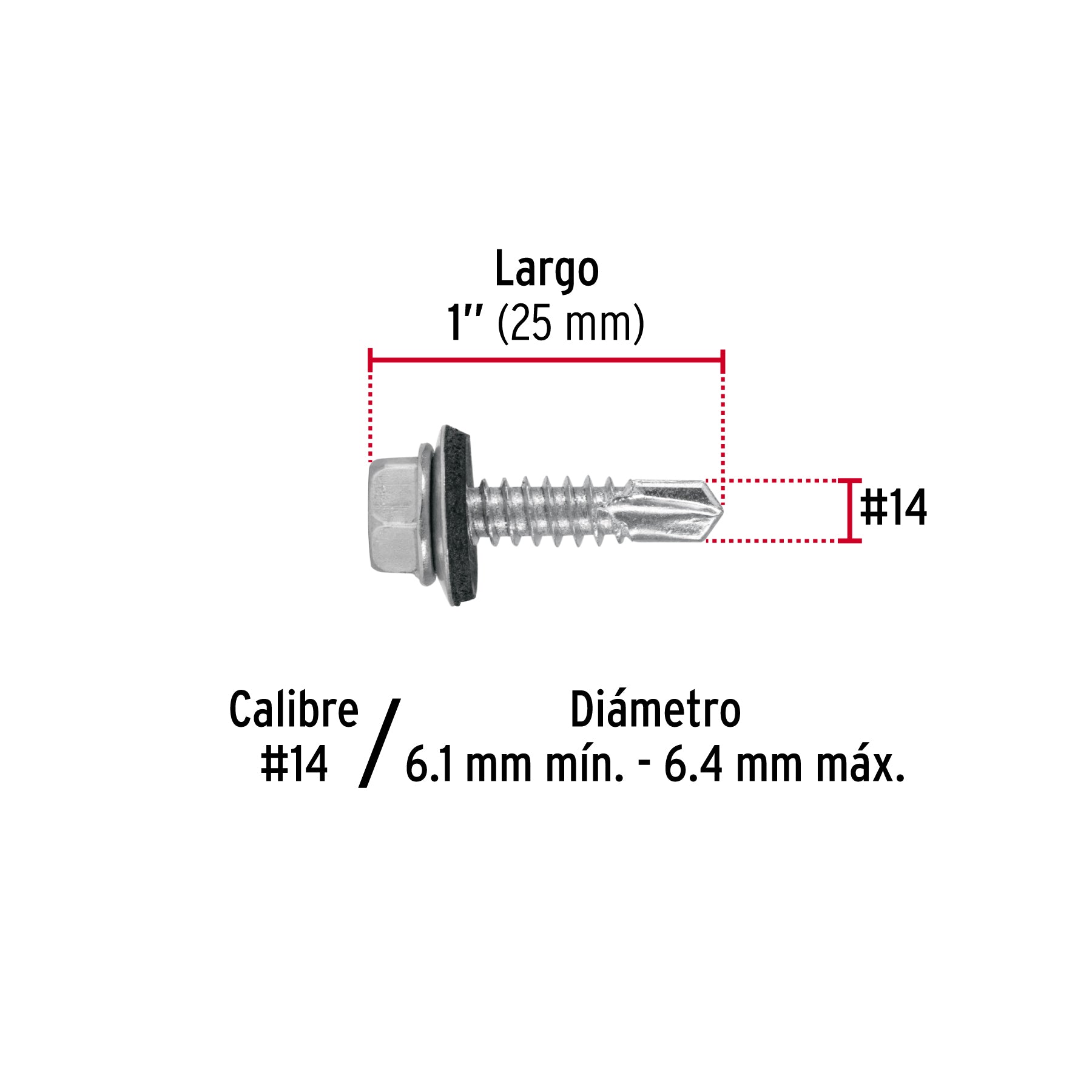 Pijas punta de broca, 1" con rondanas, caja con 100 pzas