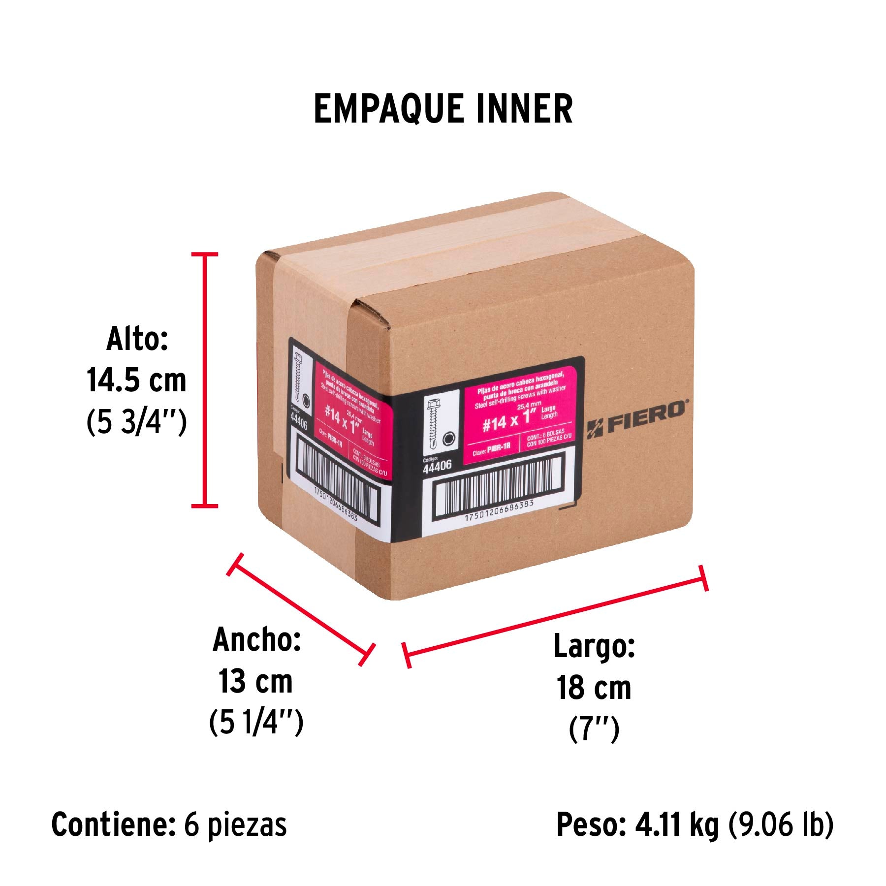 Pijas punta de broca, 1" con rondanas, caja con 100 pzas