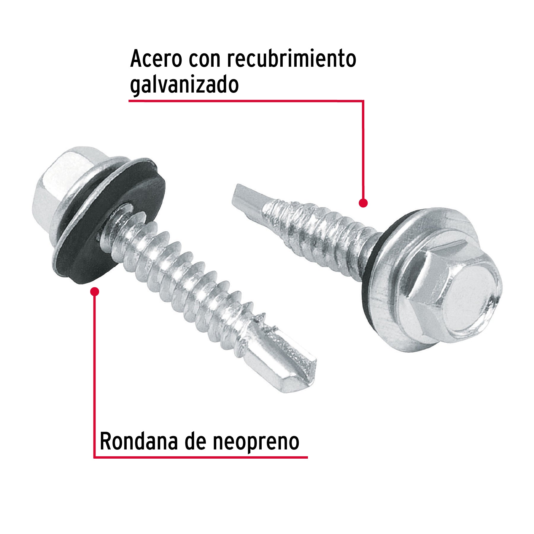 Pijas punta de broca, 1" con rondanas, caja con 100 pzas
