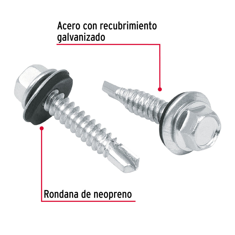 Pijas punta de broca, 1" con rondanas, caja con 100 pzas