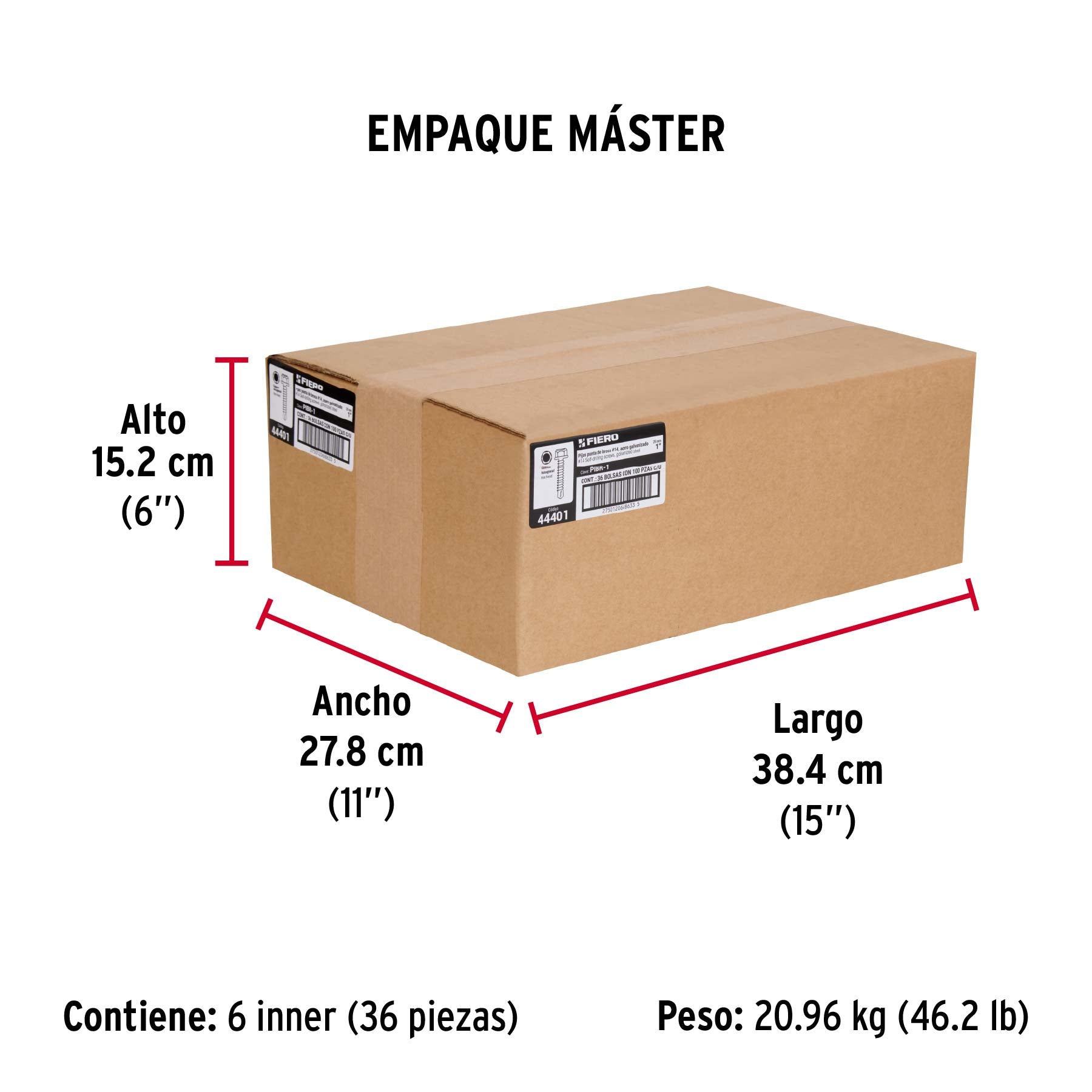 Pijas punta de broca, 1", caja con 100 pzas