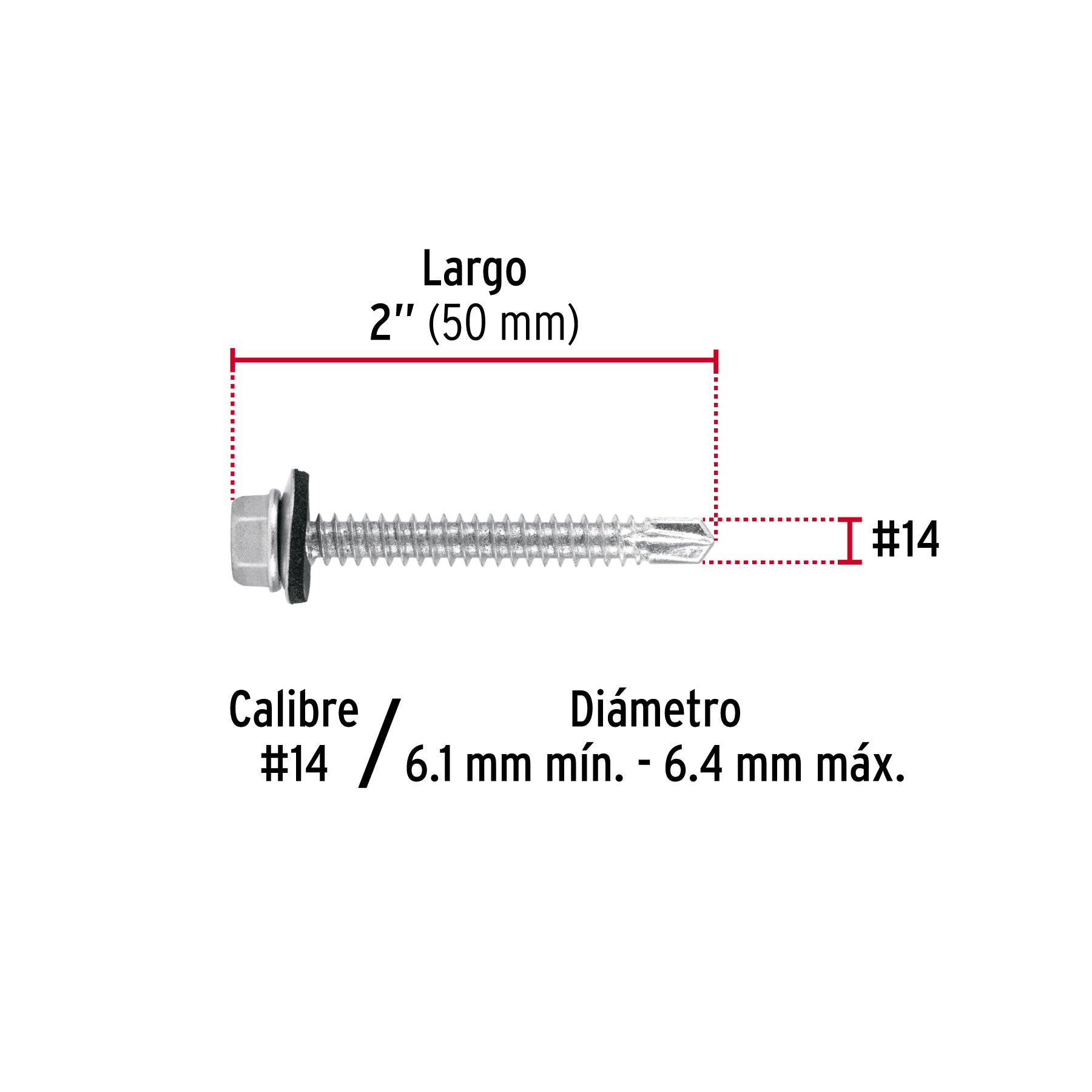 Pijas punta de broca, 2" con rondanas, caja con 50 pzas