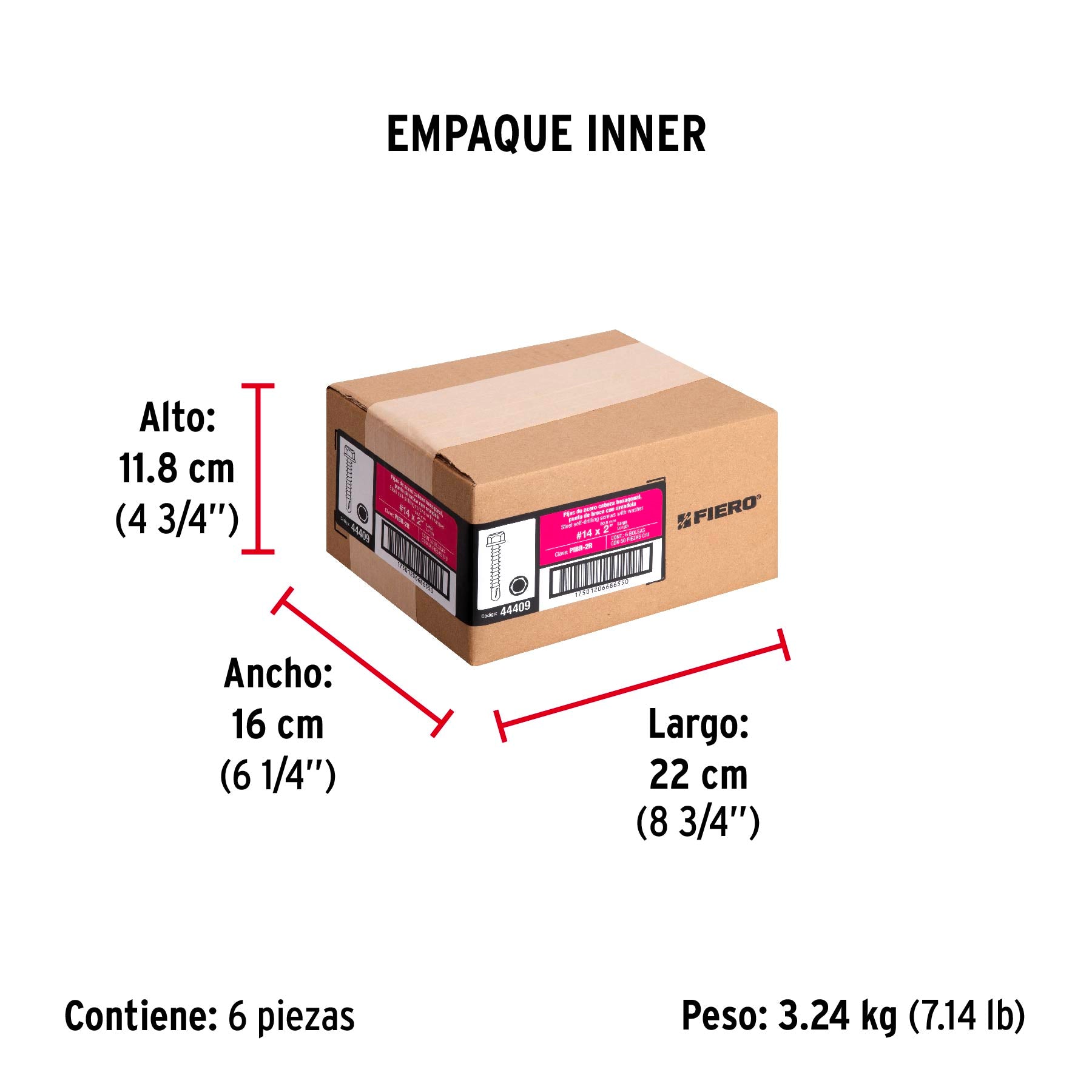 Pijas punta de broca, 2" con rondanas, caja con 50 pzas