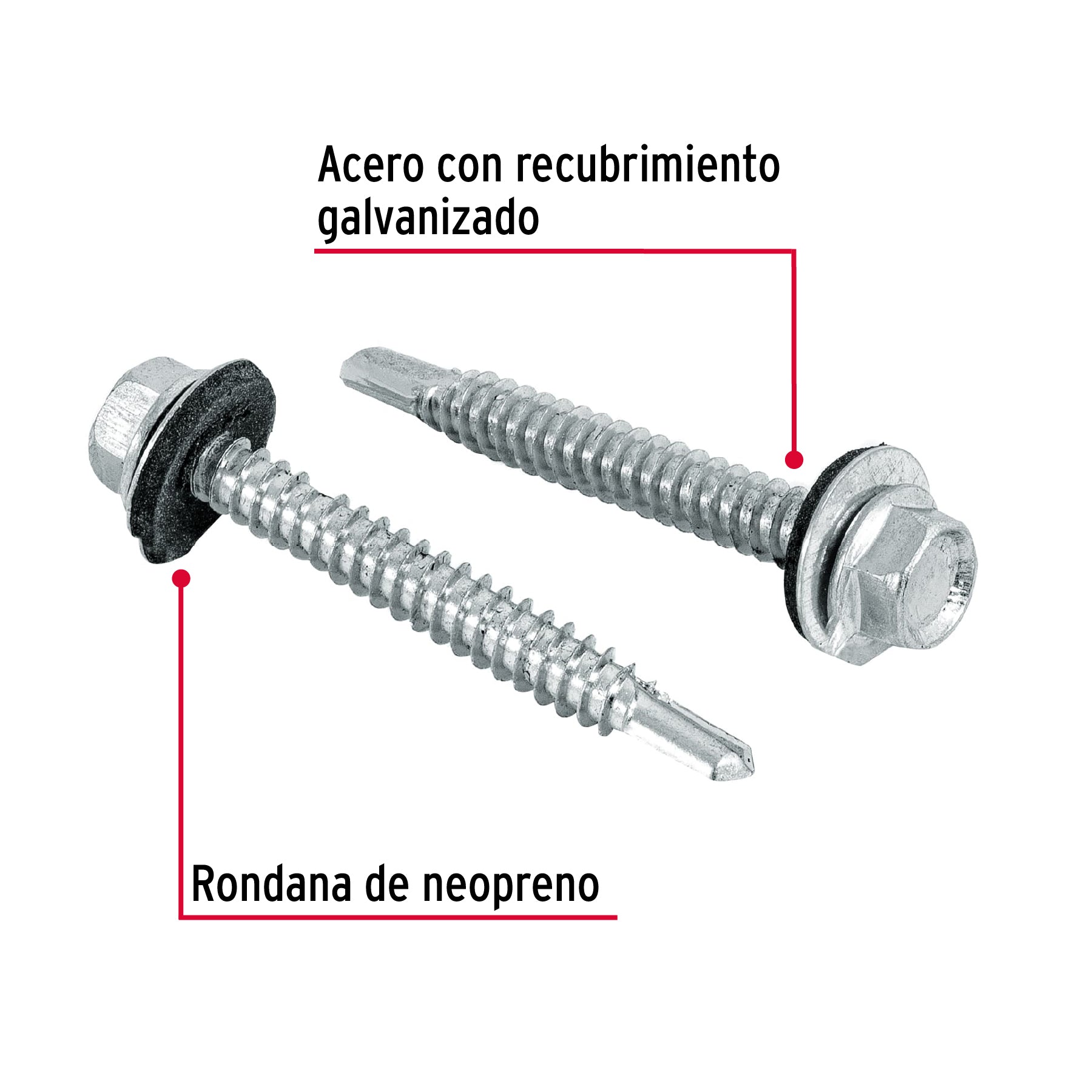 Pijas punta de broca, 2" con rondanas, caja con 50 pzas