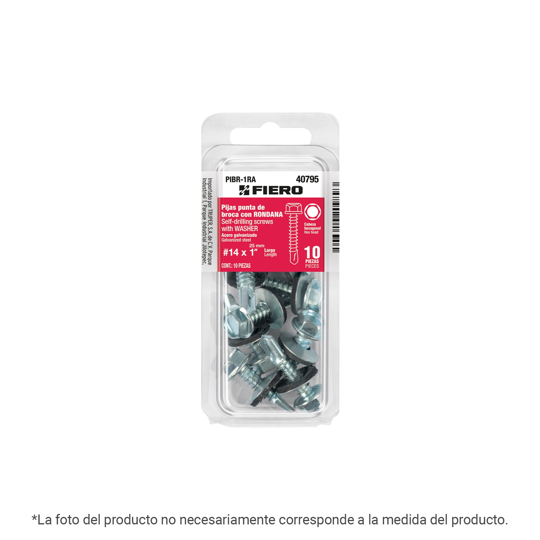 Blíster con 12 pijas 3/4' hexagonal punta broca con rondana