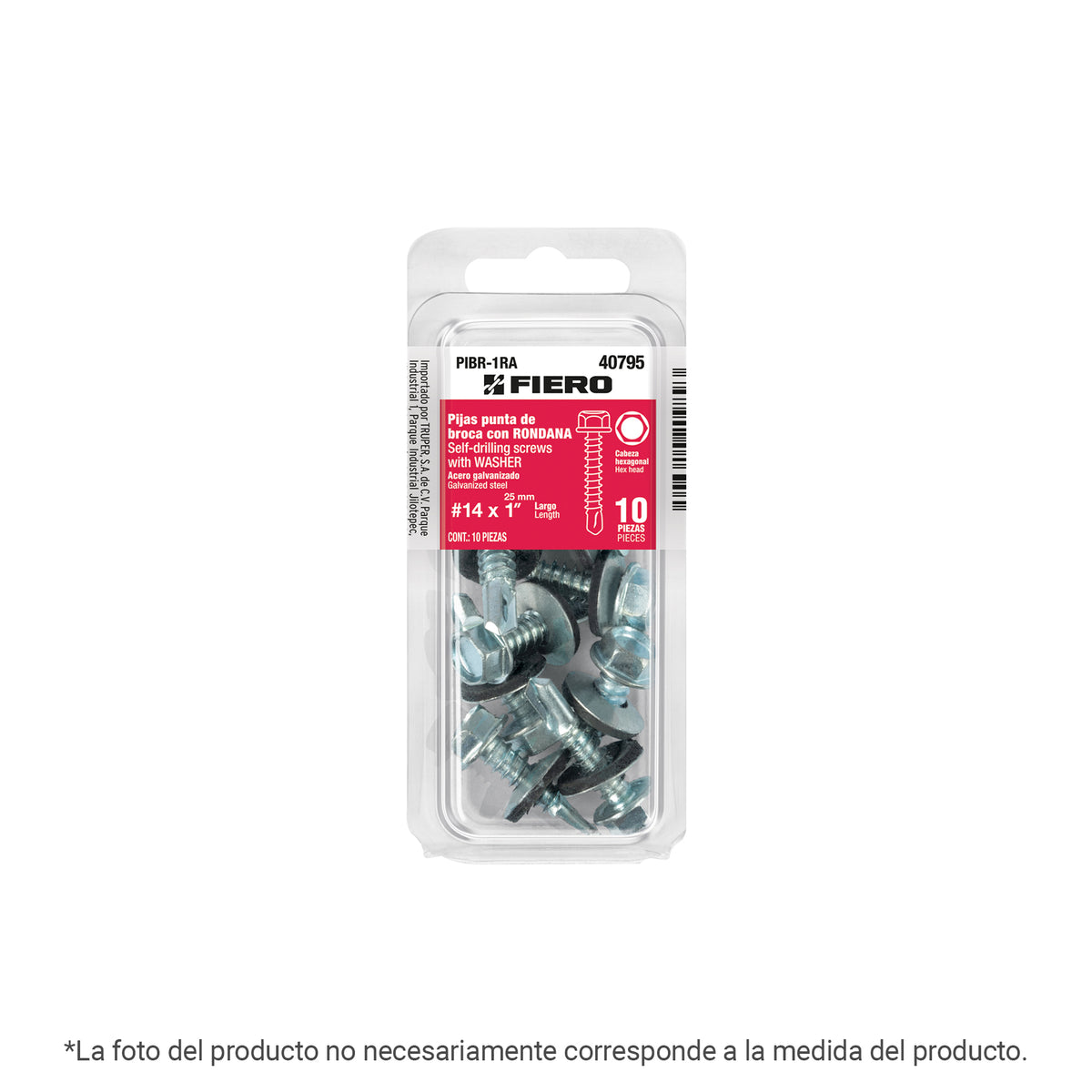 Blíster con 12 pijas 3/4' hexagonal punta broca con rondana