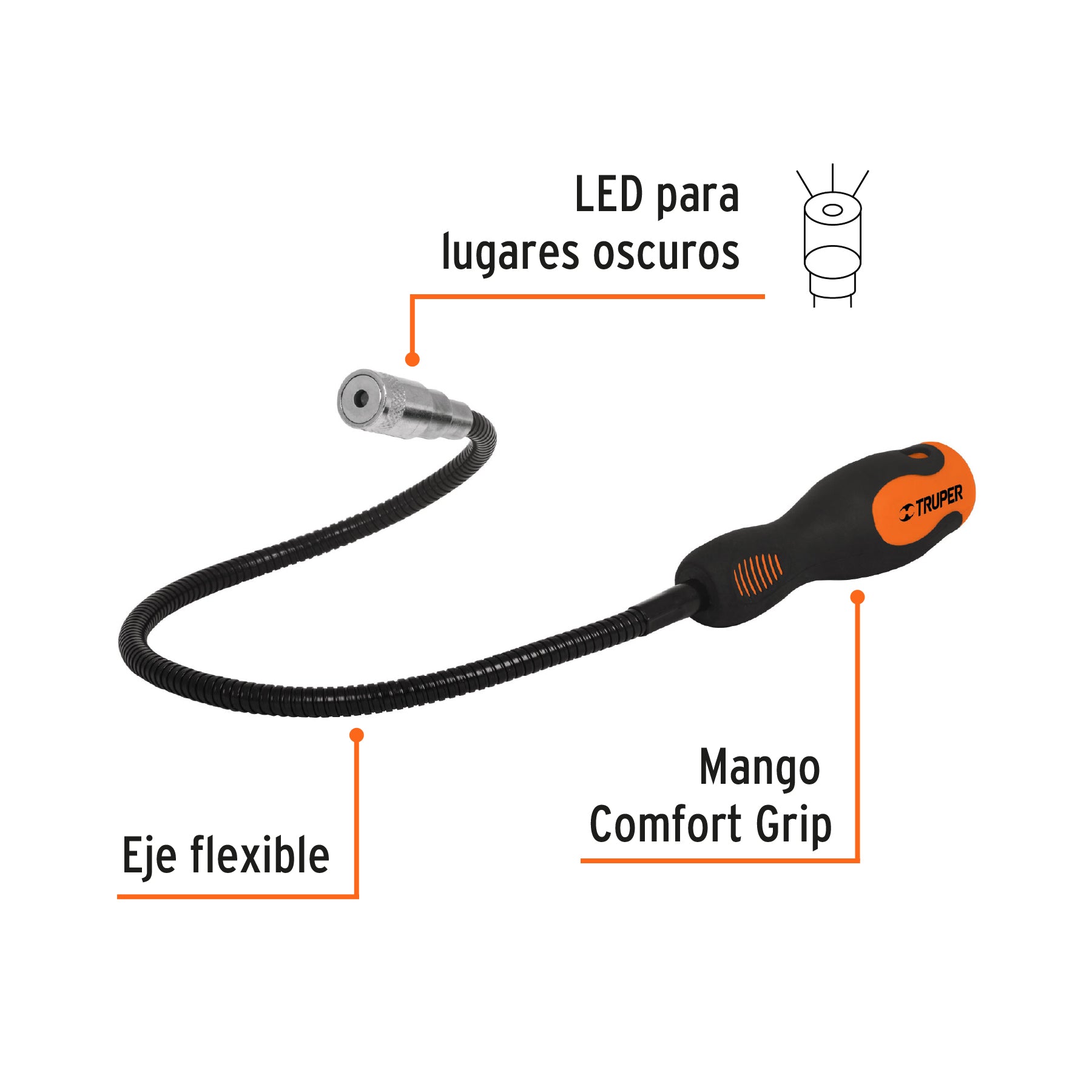 Imán extensible, flexible de acero con LED, 3 kg