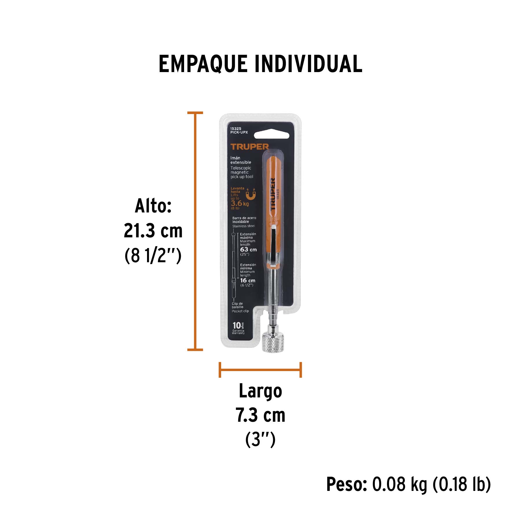 Imán extensible de acero inoxidable, 3.6 kg